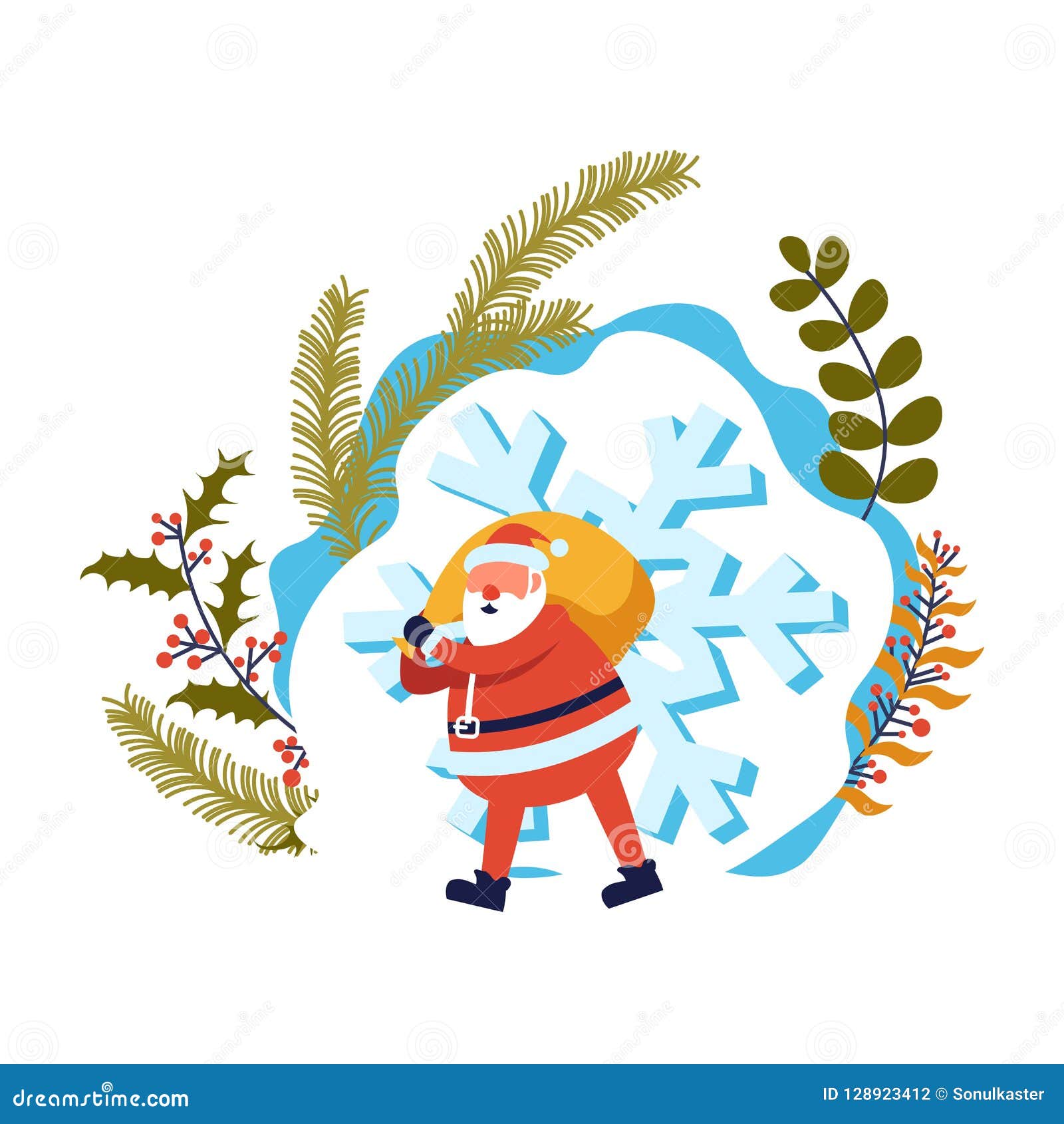 merry christmas winter holiday, santa claus with bag