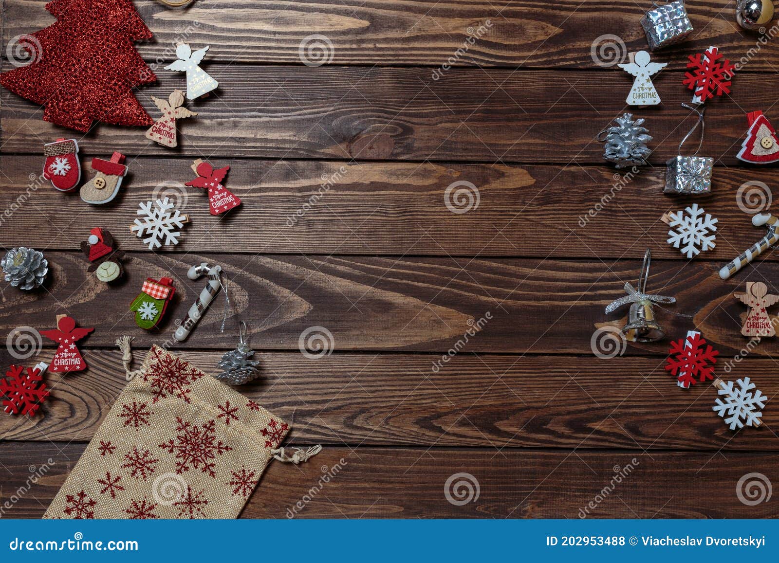Merry Christmas. Wooden Background Decorated with Christmas Decorations ...