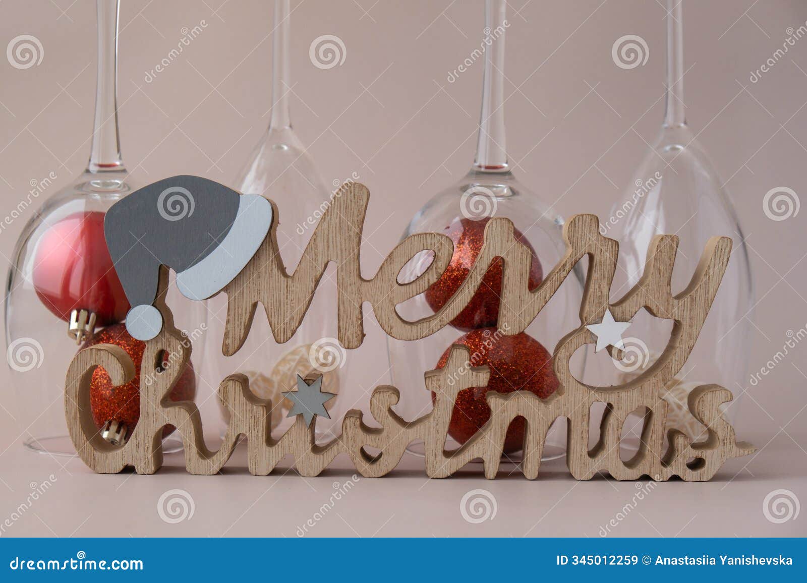 merry christmas wooden message with christmas winter holiday decoration traditional festive decor. greeting card