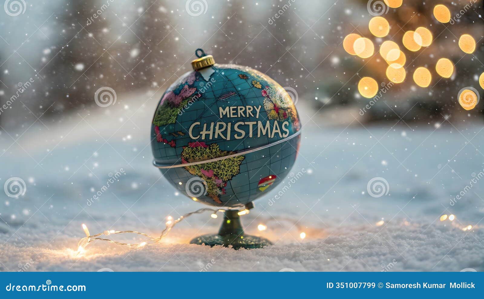 merry christmas world map 3d globe bokeh light on bokeh light abstract background