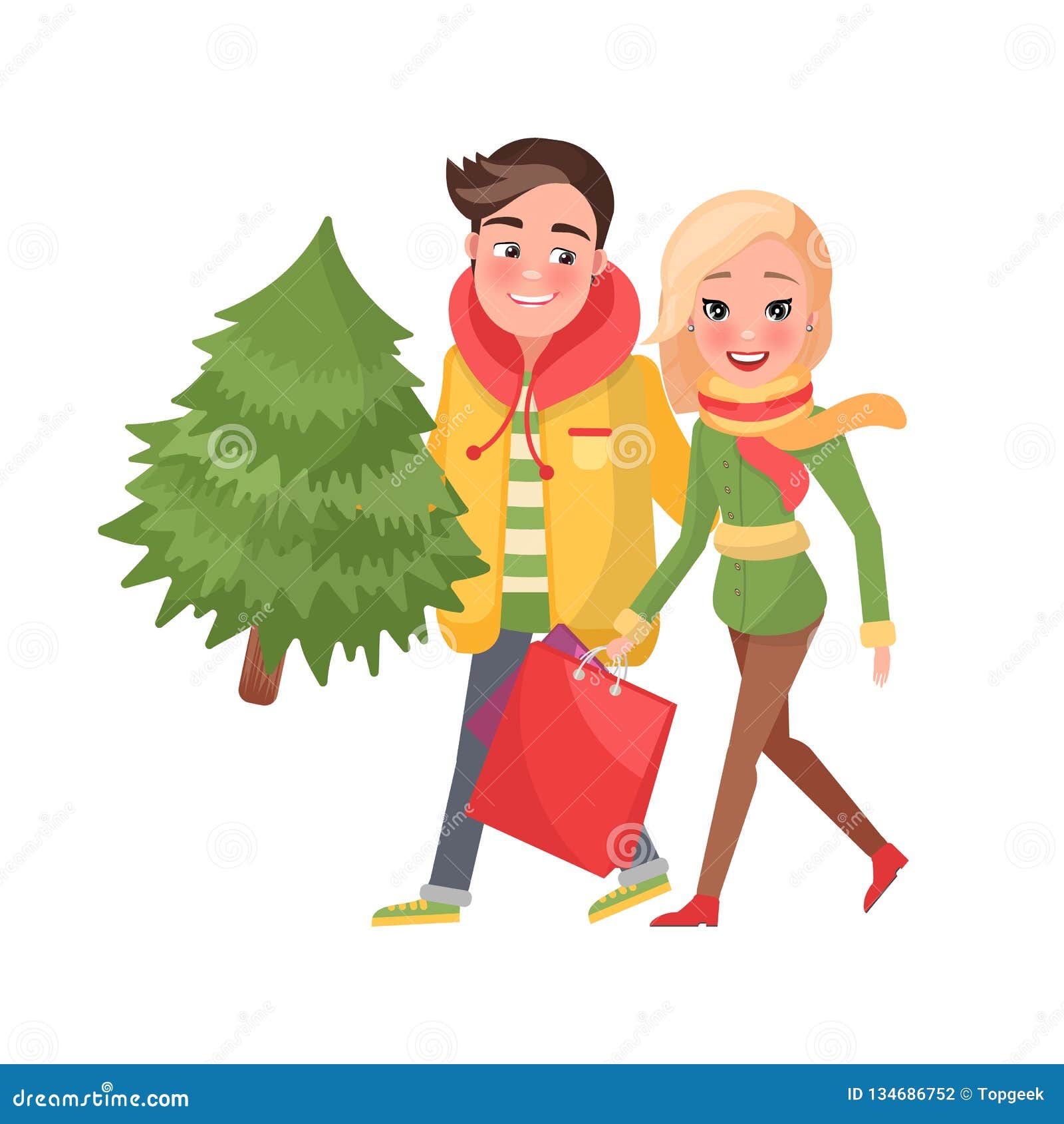 Download Merry Couple Returns From Shopping, Christmas Tree Stock ...