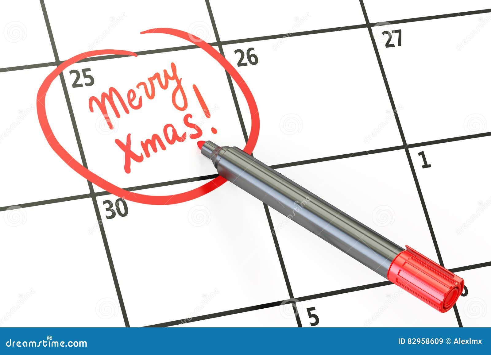 Merry Xmas Date on Calendar Concept, 3D Rendering Stock Illustration
