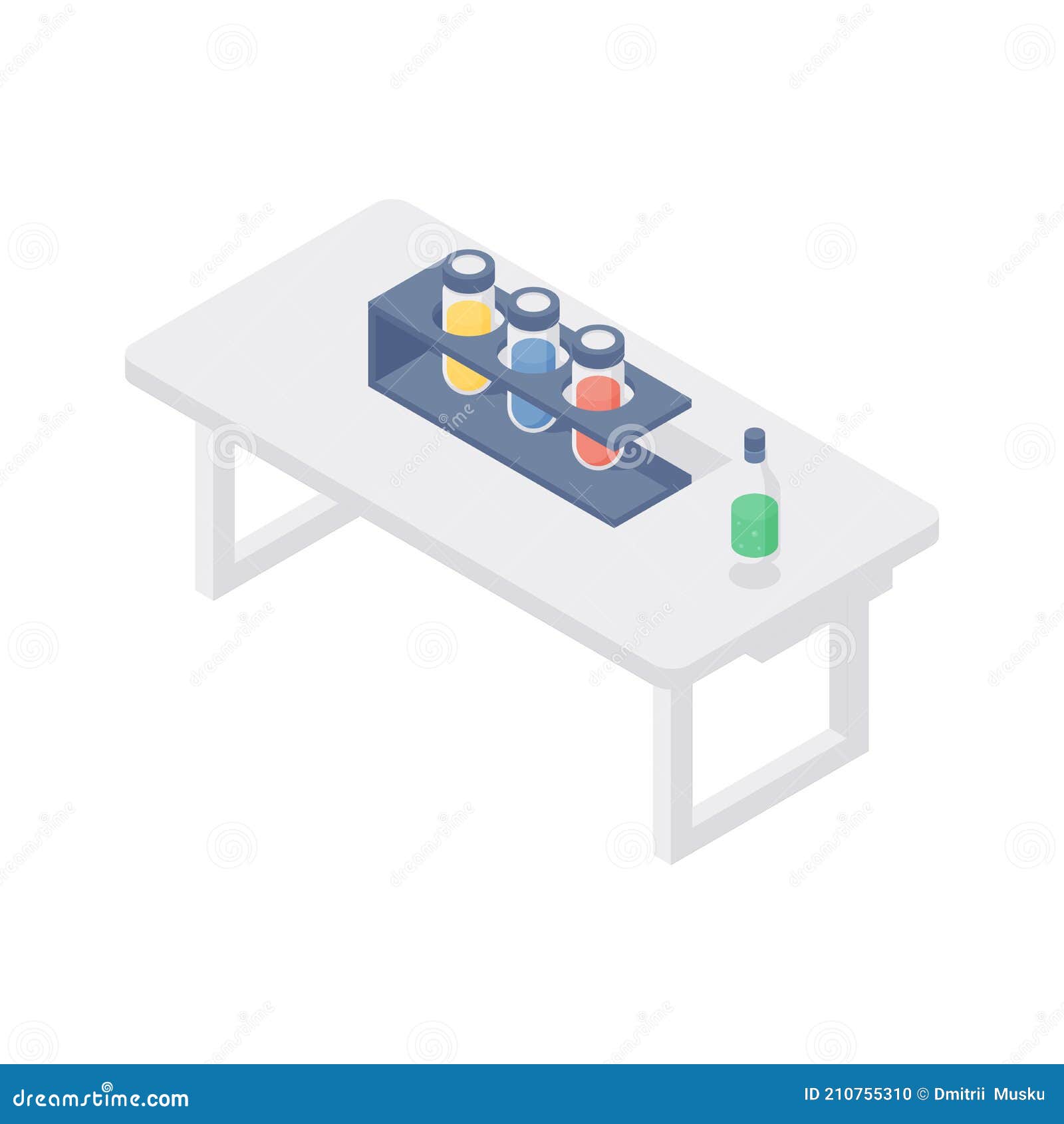 Mesa De Dibujos Animados Con Matraces De Laboratorio. Ilustración  Isométrica Ilustración del Vector - Ilustración de botella, fuente:  210755310