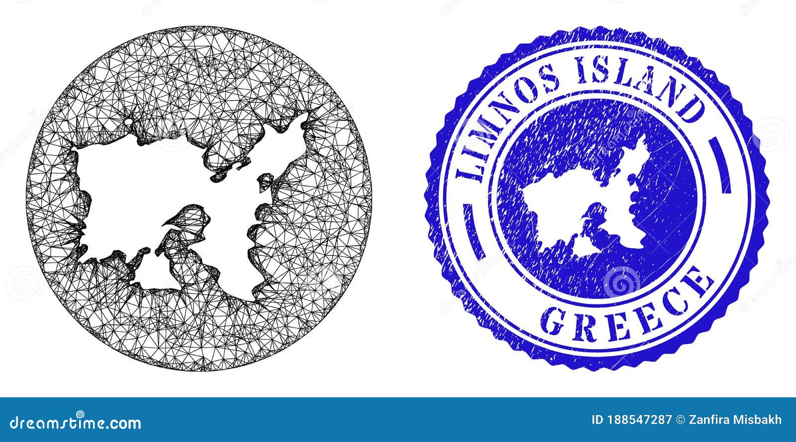 mesh 2d subtracted limnos island map and scratched circle stamp seal
