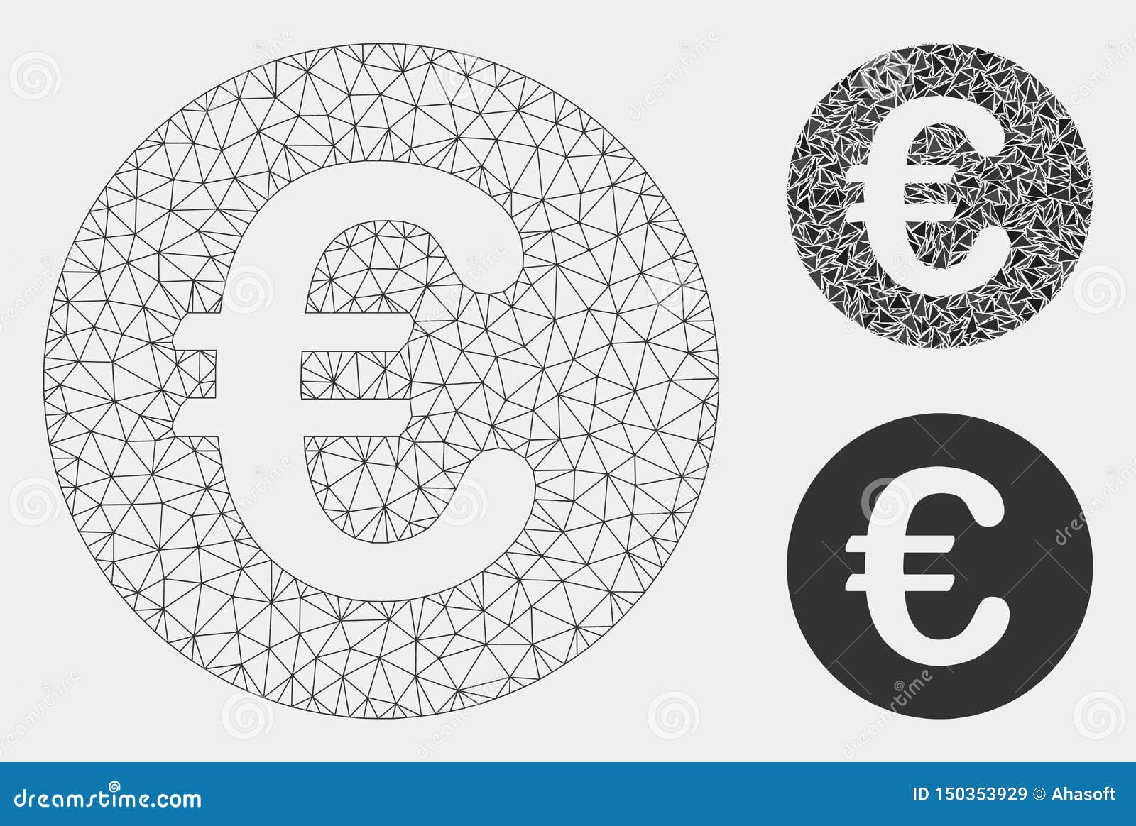 euro coin  mesh wire frame model and triangle mosaic icon