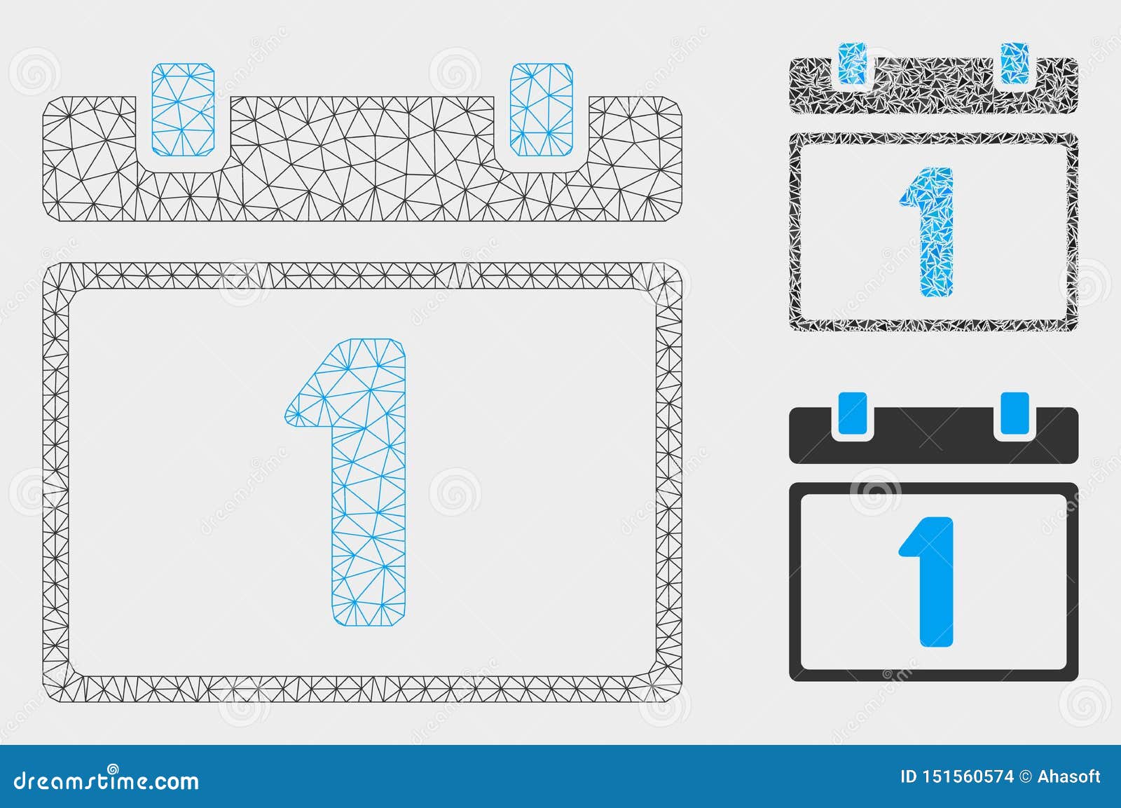 First Day Calendar Page Vector Mesh Wire Frame Model and Triangle