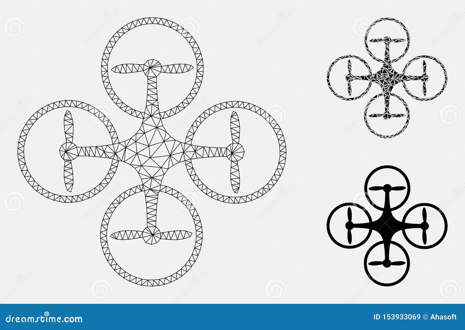 nanocopter  mesh wire frame model and triangle mosaic icon