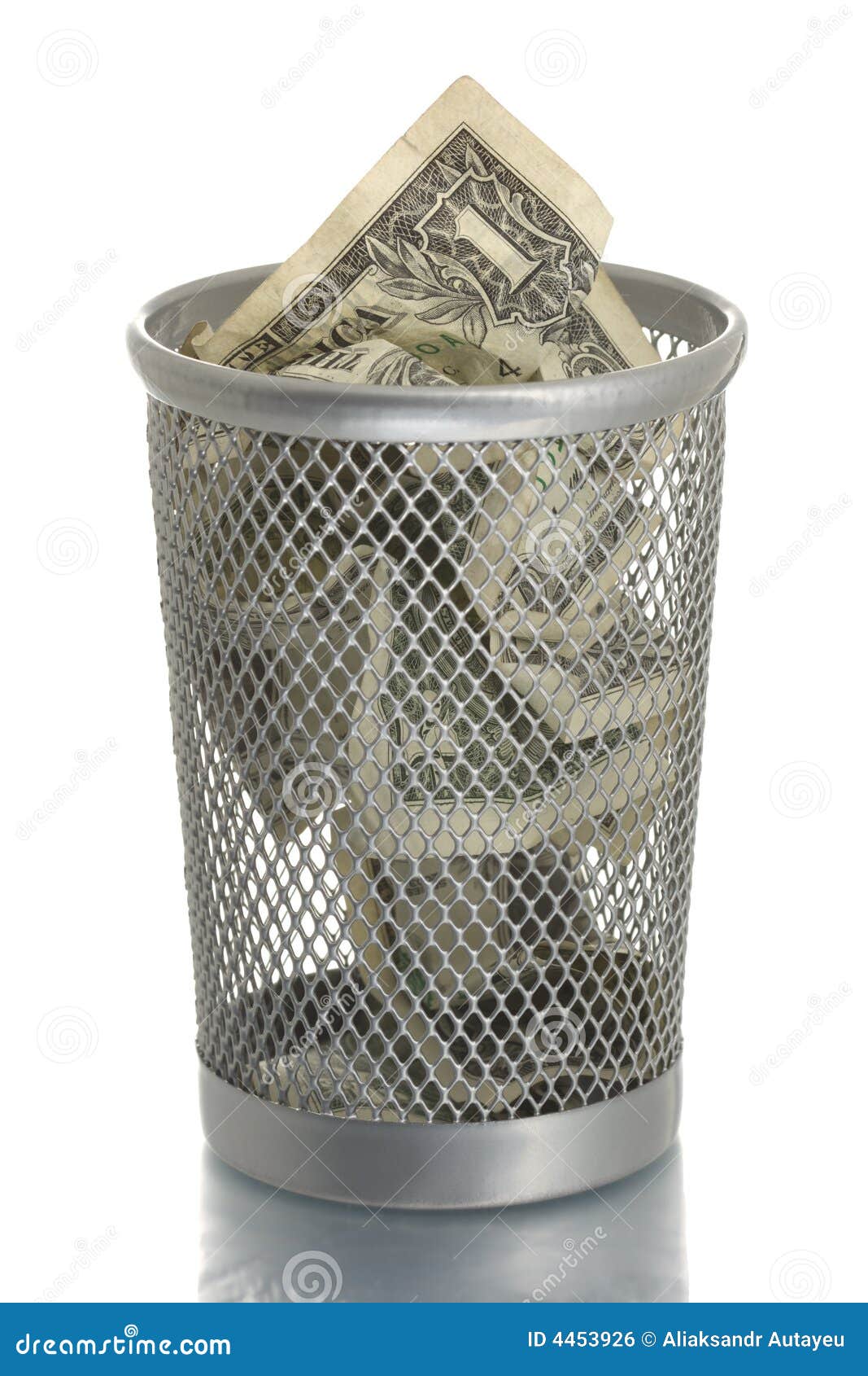 Mesh Trash Bin with Dollar Bill Stock Photo Image of paper, clear 4453926