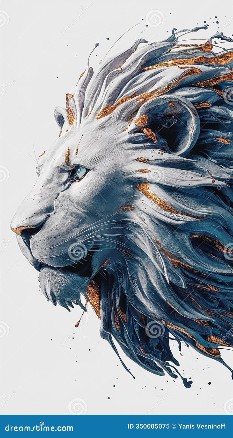 a mesmerizing 3d alcohol ink artwork featuring a mythical lion head in a striking front profile view