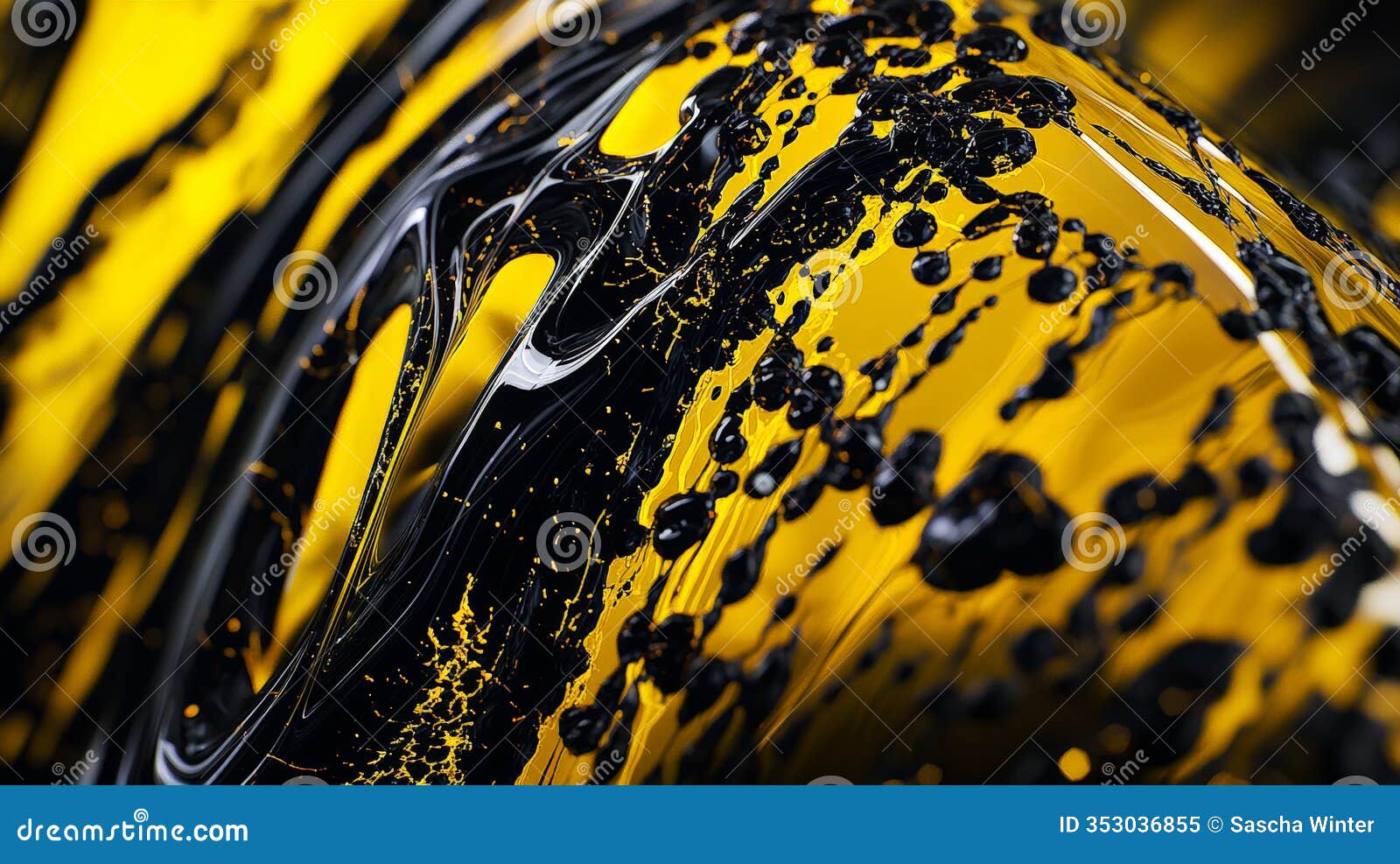 a mesmerizing macro photograph of ferrofluid art showcasing intricate cellular patterns in a high-contrast yellow and black color