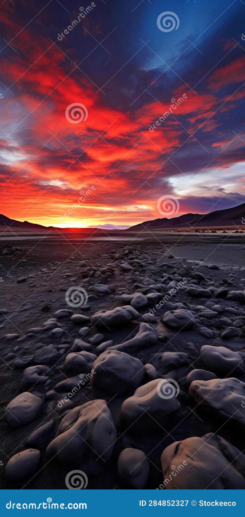 mesmerizing orange sunset over rocks and beach