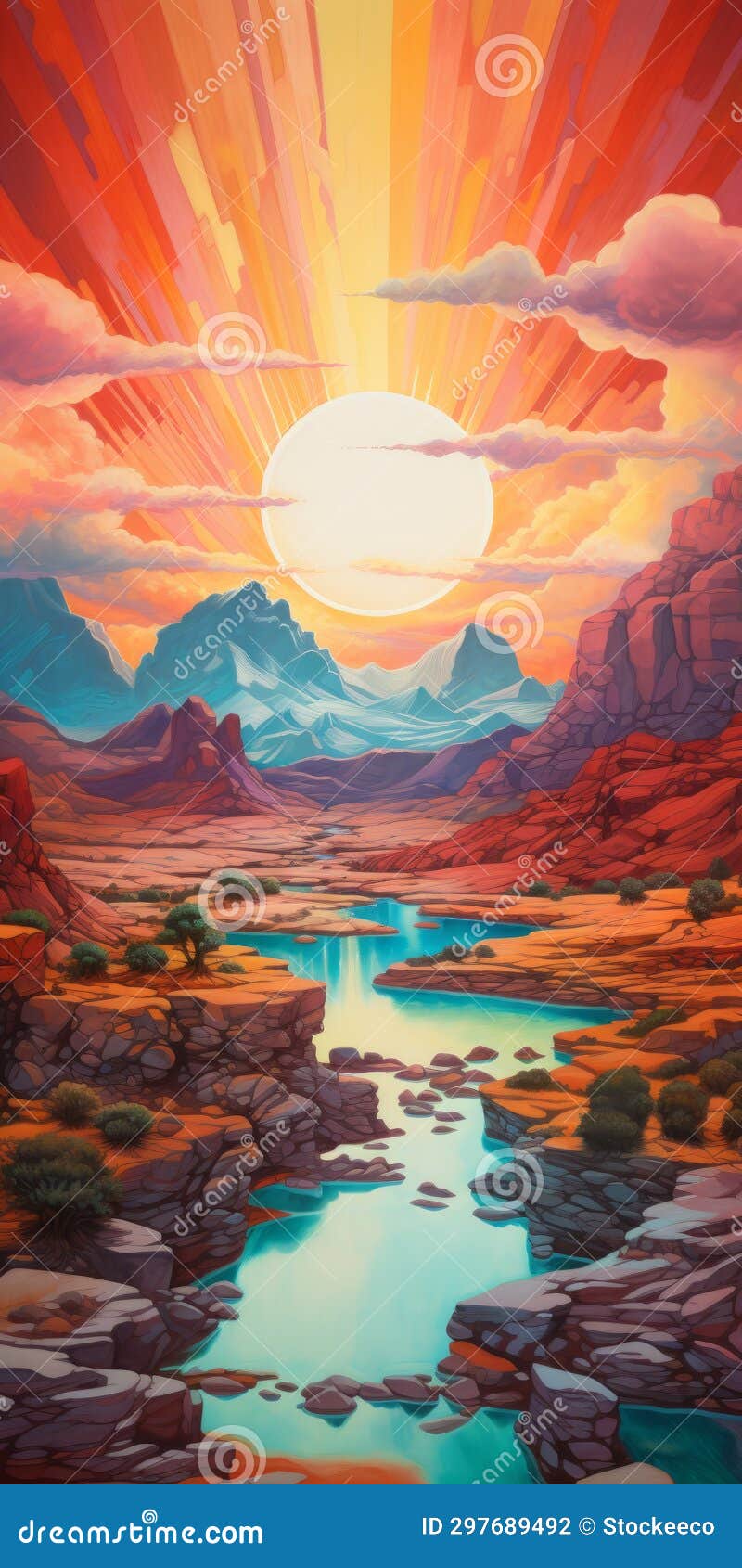 desert sunrise: a vibrant landscape painting inspired by tristan eaton and tim hildebrandt