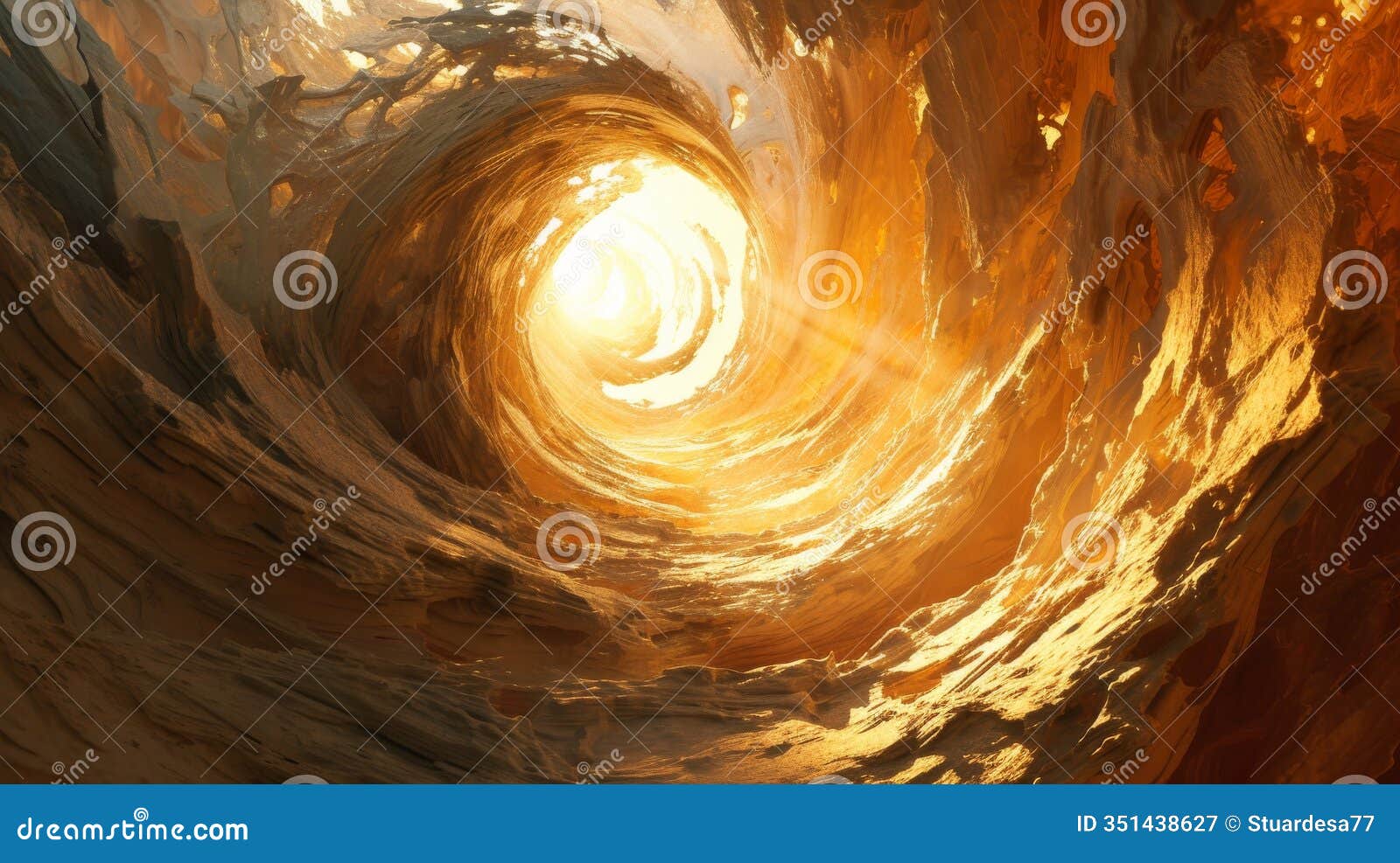 abstract golden vortex with radiant light center