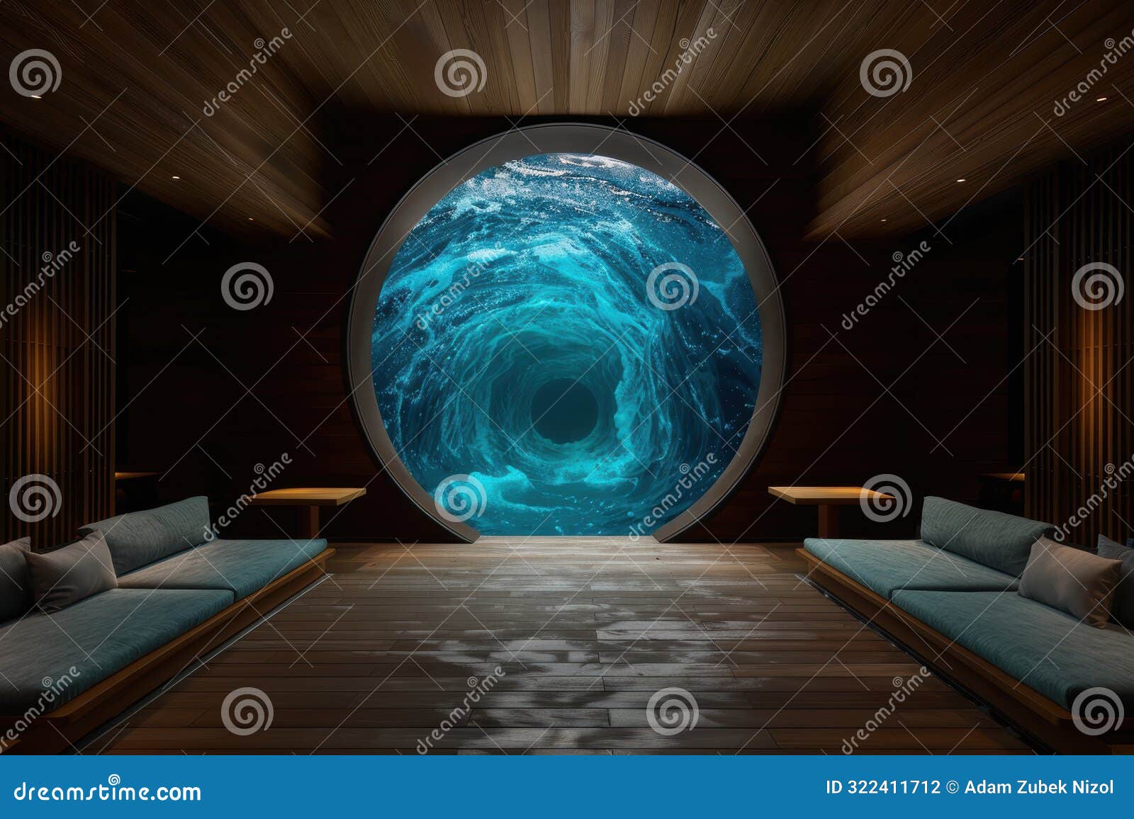 mesmerizing underwater tunnel with glowing blue waves