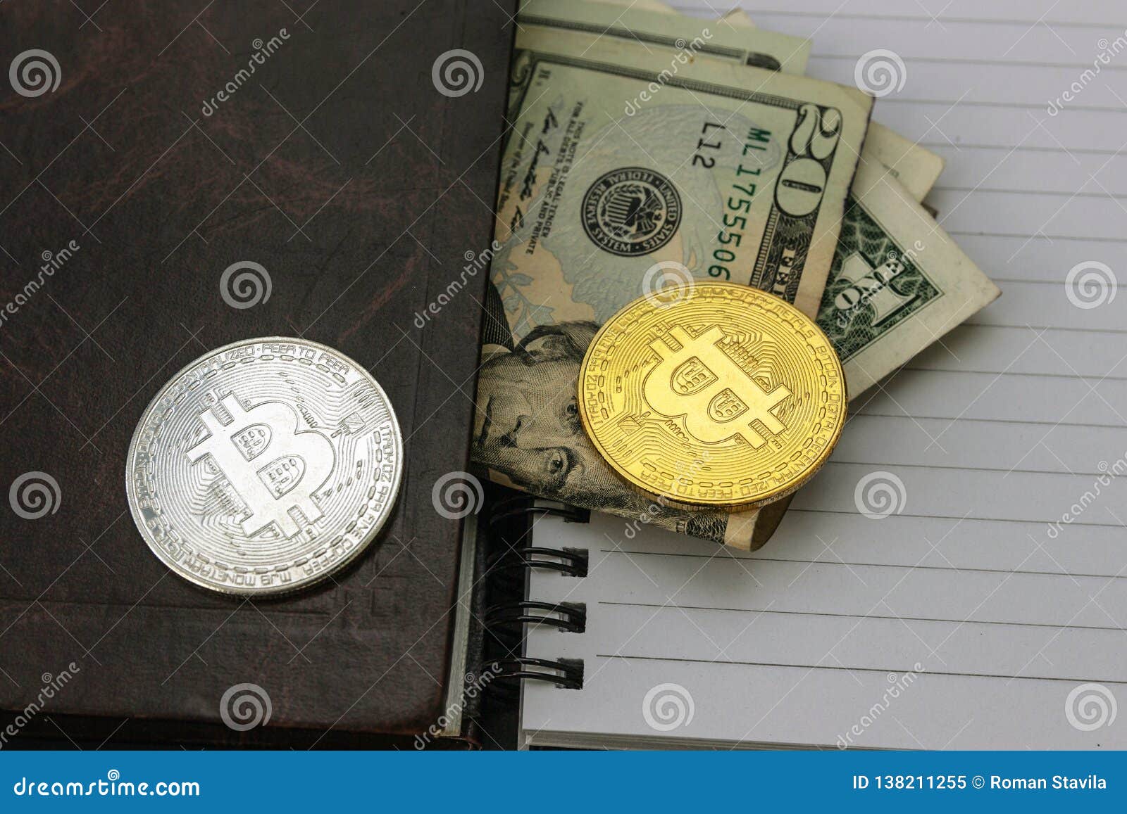 Mess on Your Desktop. Calculator, Notebook, Documents, Bitcoin, USD