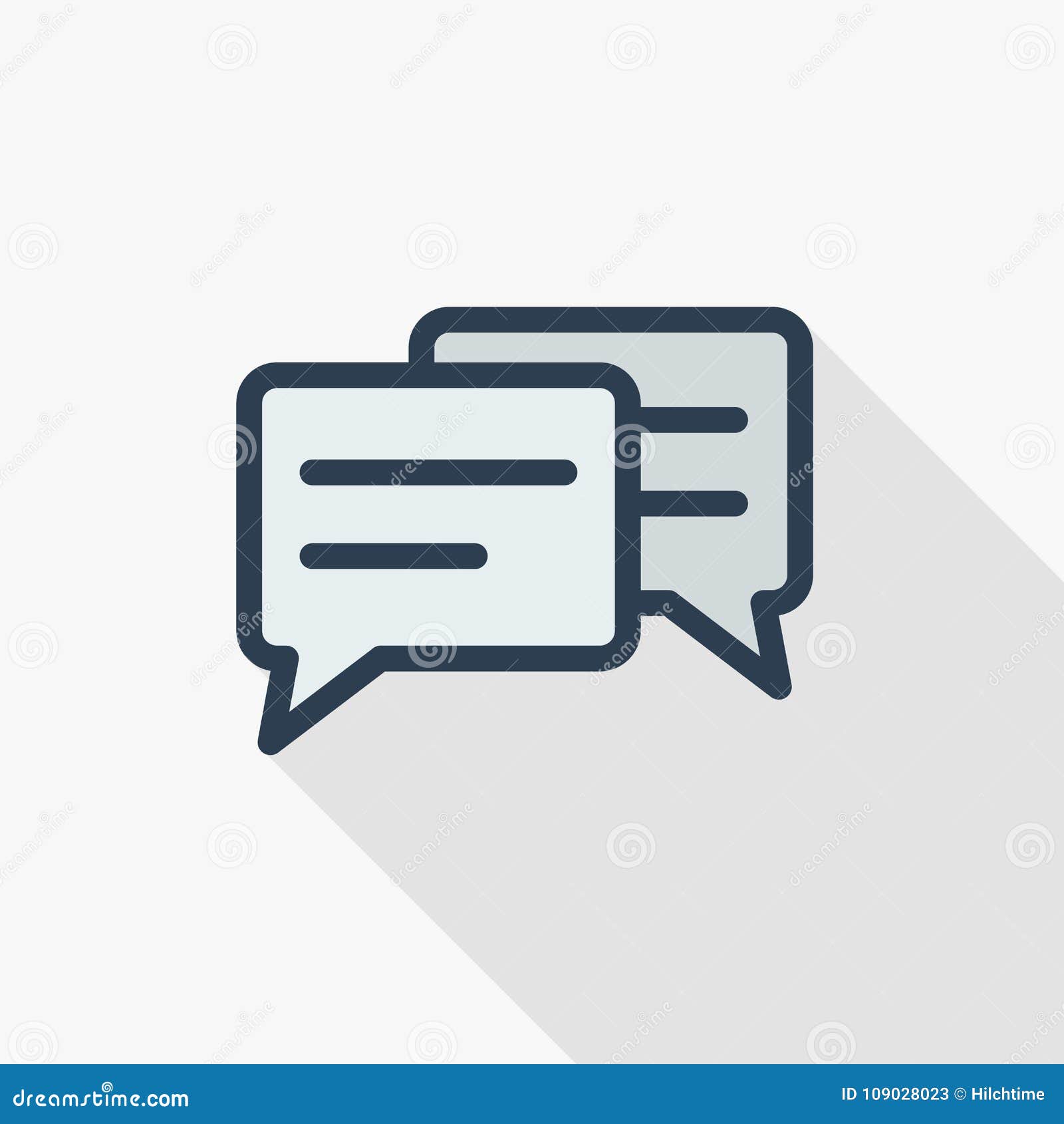 message, chat, speech bubble, talk, dialog thin line flat color icon. linear  . colorful long shadow .