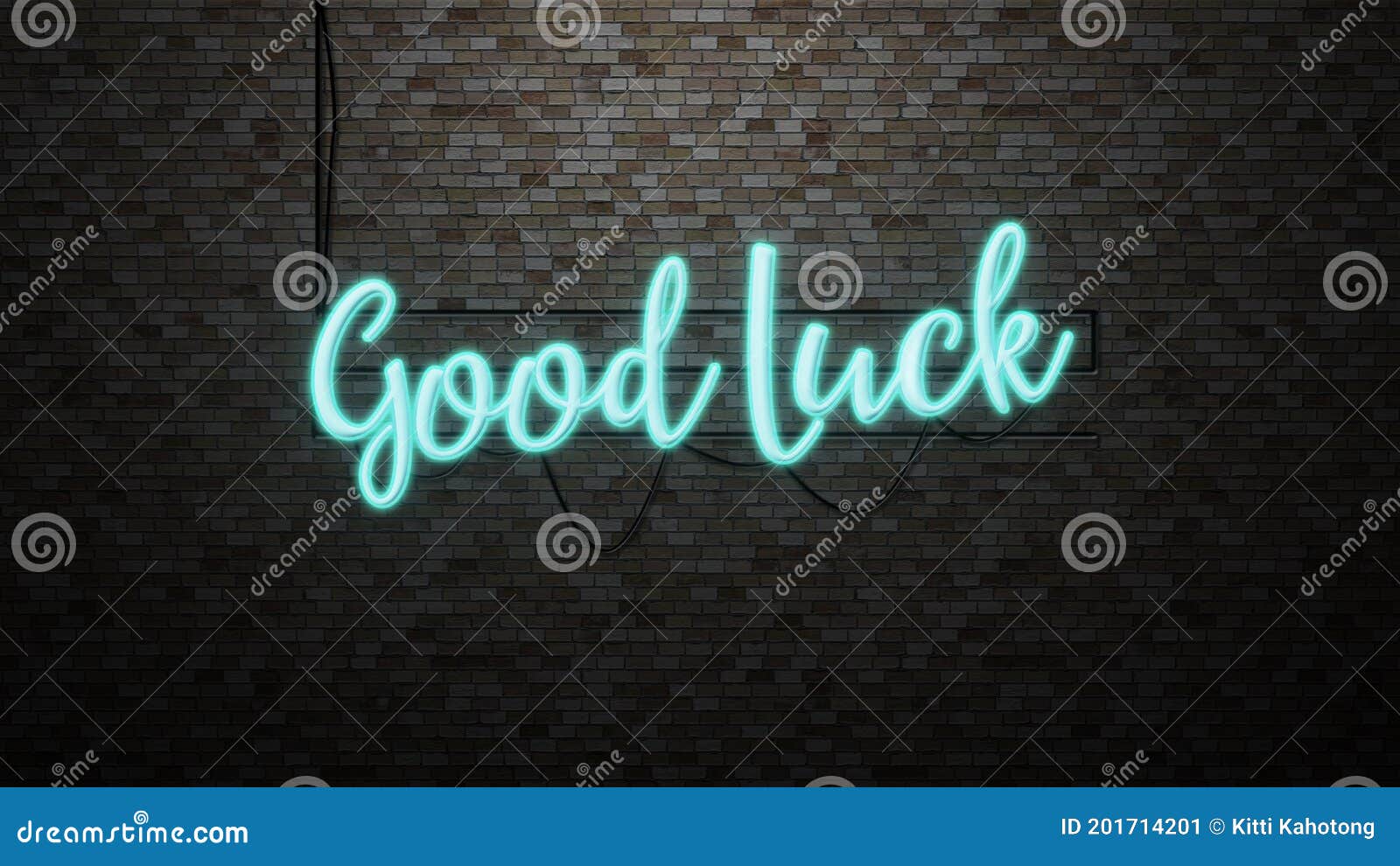 the message `good luck neon light on brick wall bcakground