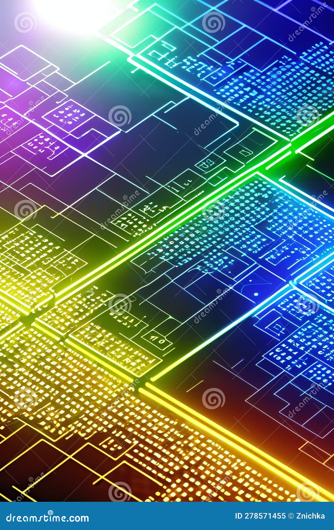 messages, links, and signals shine in this abstract cyberspace of computations