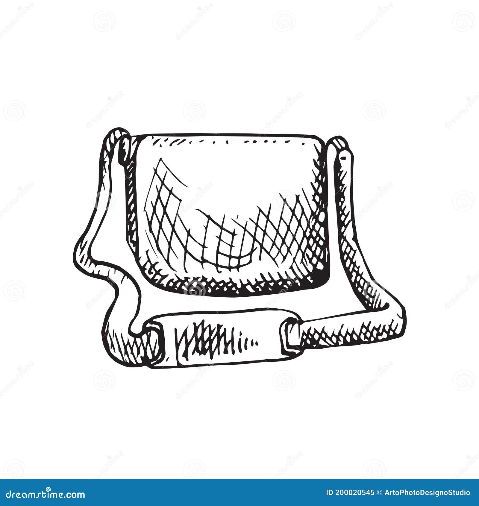 Messenger Type Bag with Long Handle, Isolated Hand Drawn Black and