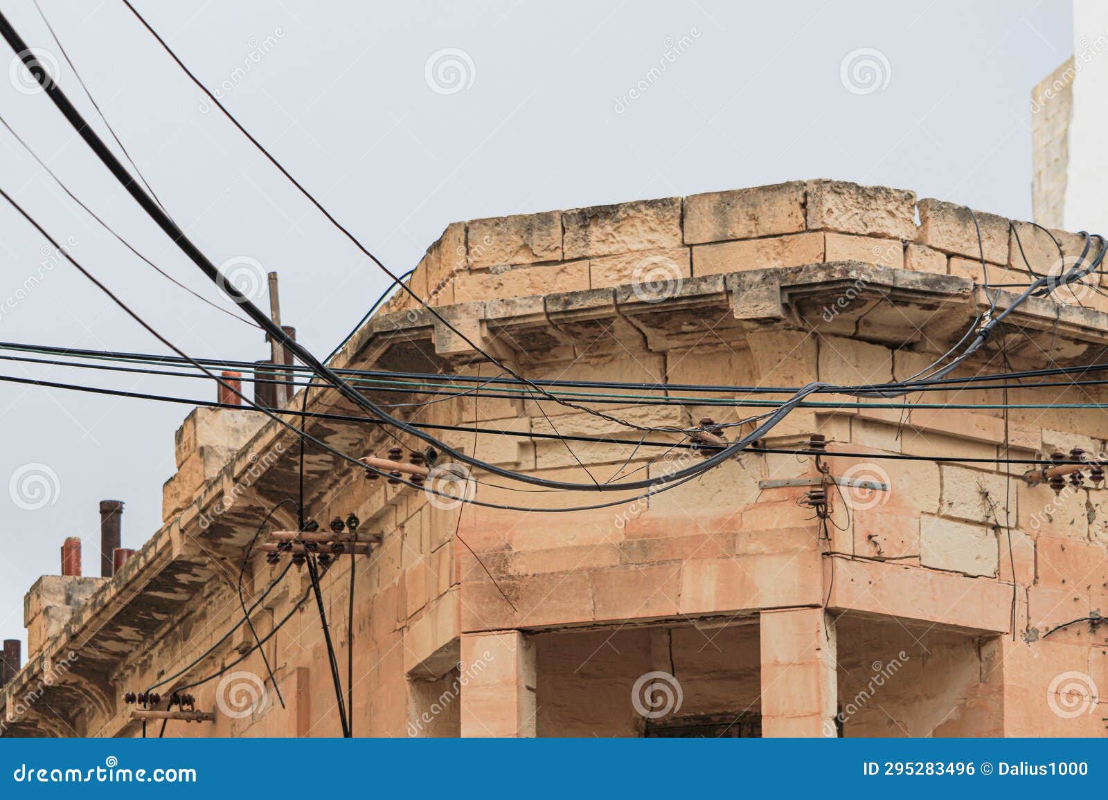 Messy Electrical Cables on Buildings in Malta Stock Photo Image of