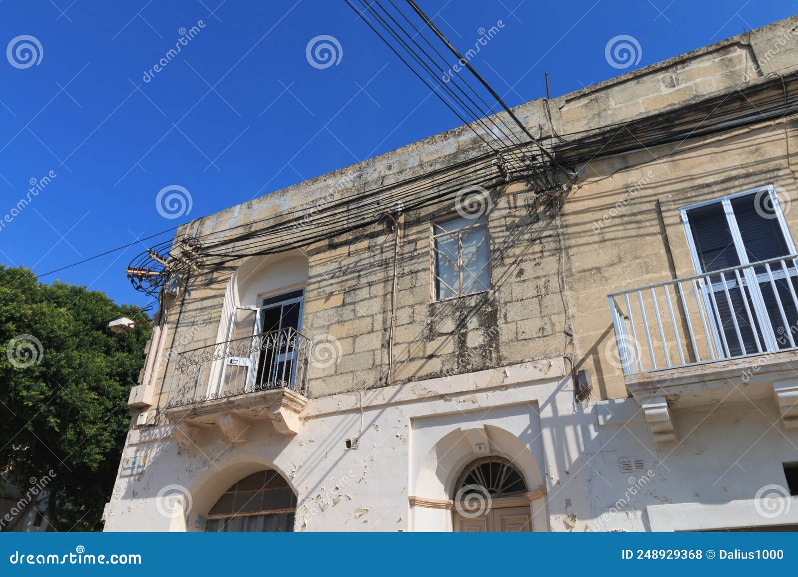 Messy Electrical Cables on Wall Corner in Malta Stock Photo Image of