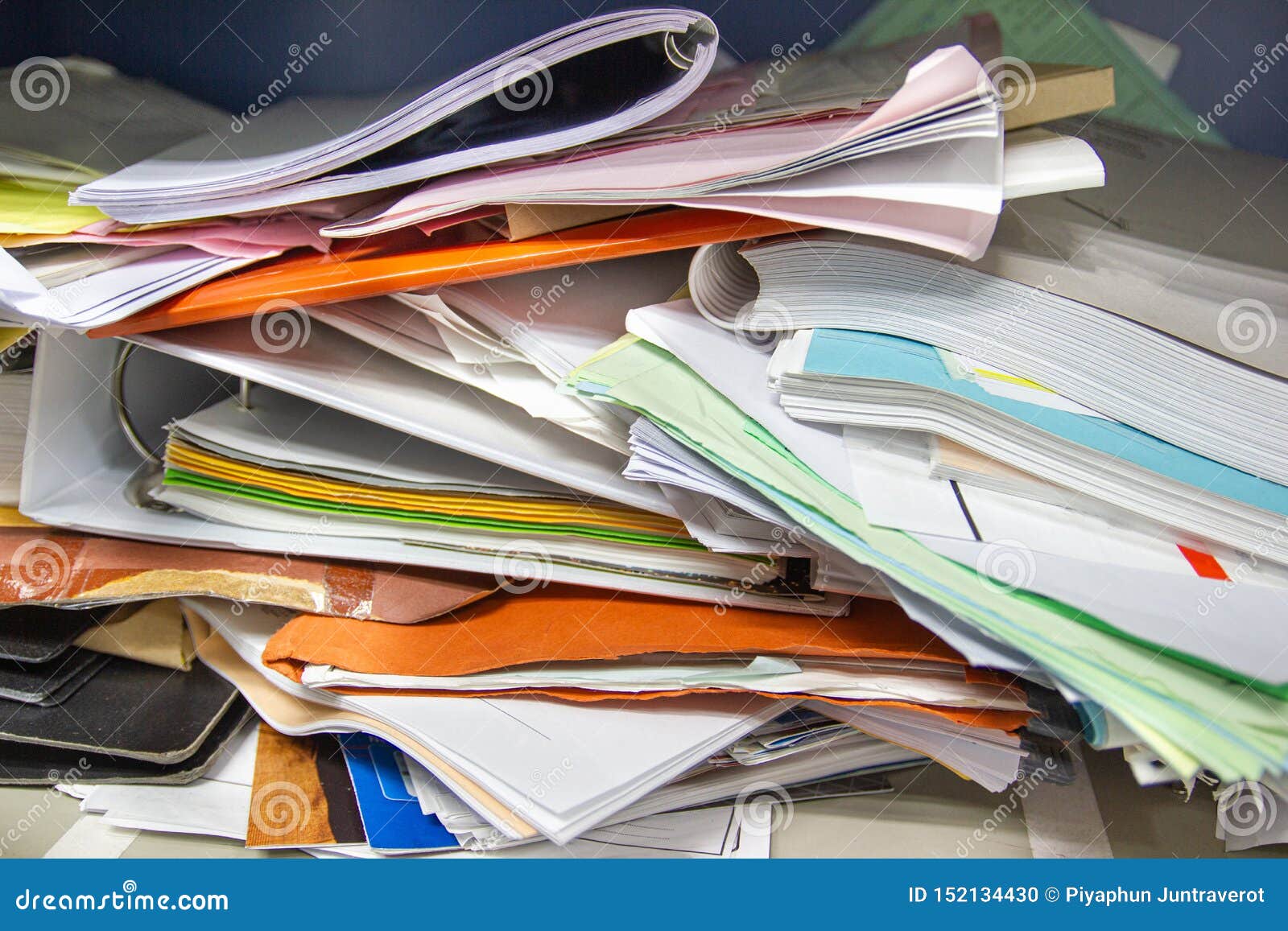 messy file document and office supplies in filing cabinets