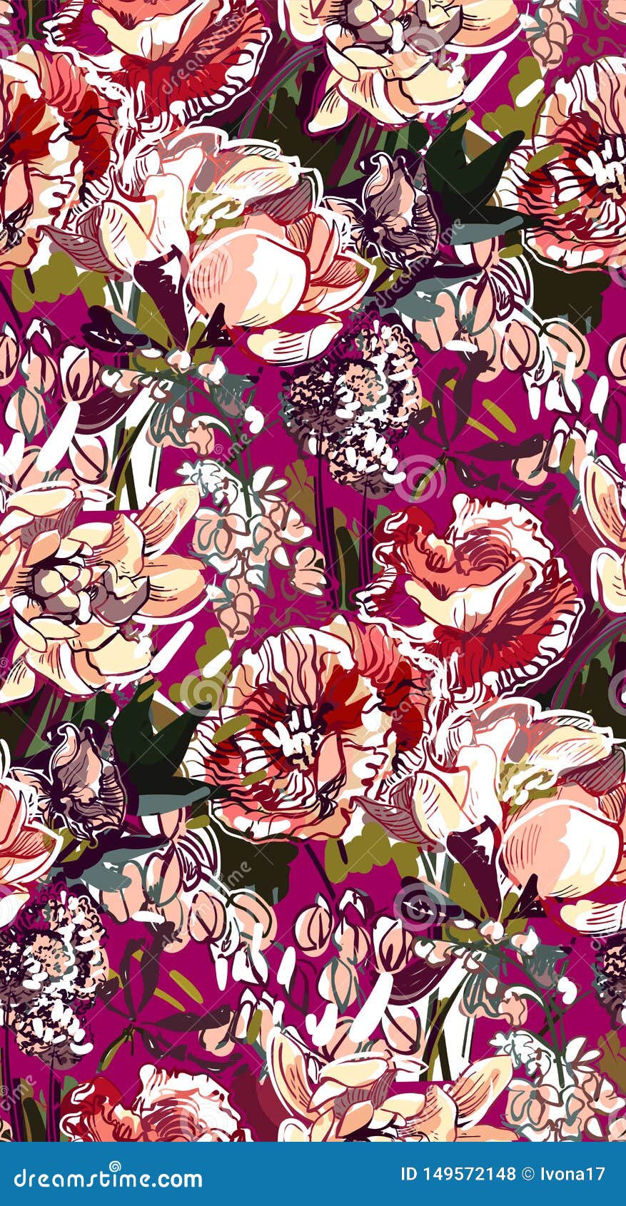 Messy Garden Flower Paint Pattern Vector Textured Stock Illustration ...