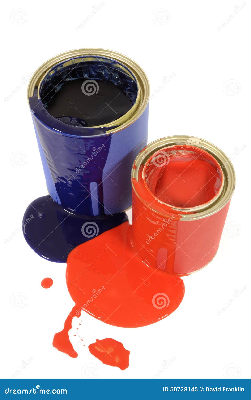 Messy Untidy Paint Cans with Spilled Paint Dripping, Isolated on