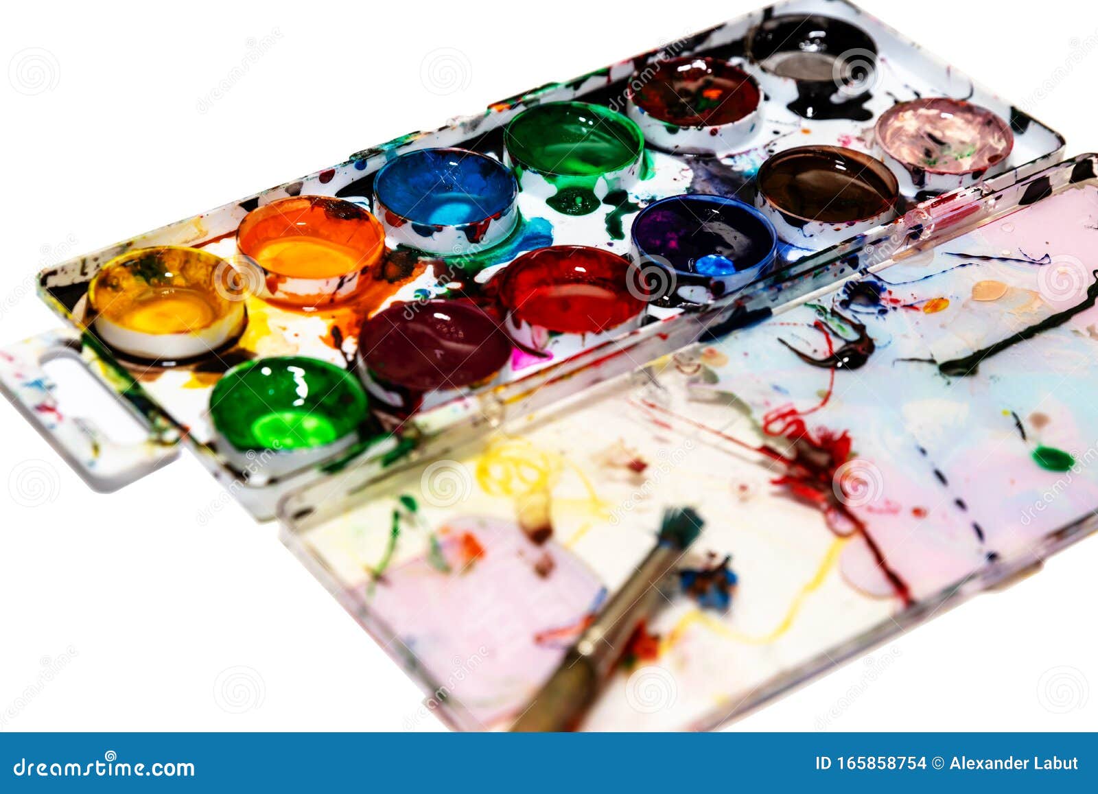 Close Up Top View of a Dry Cracked Messy Water Paint Palette Stock Photo -  Image of color, paintbrush: 251222674