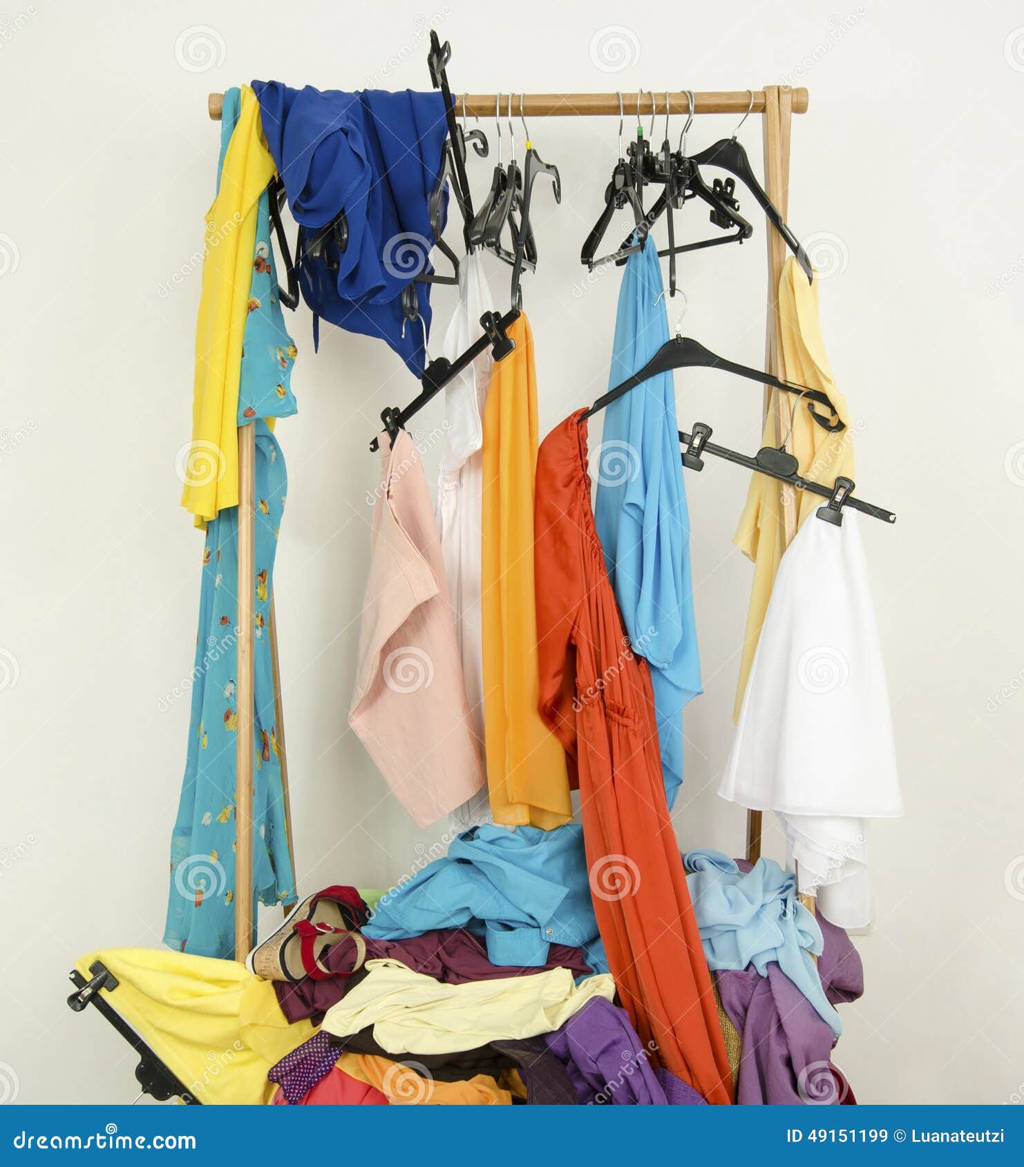 Messy Rack of Clothes and Hangers. Stock Image Image of belongings collection 49151199