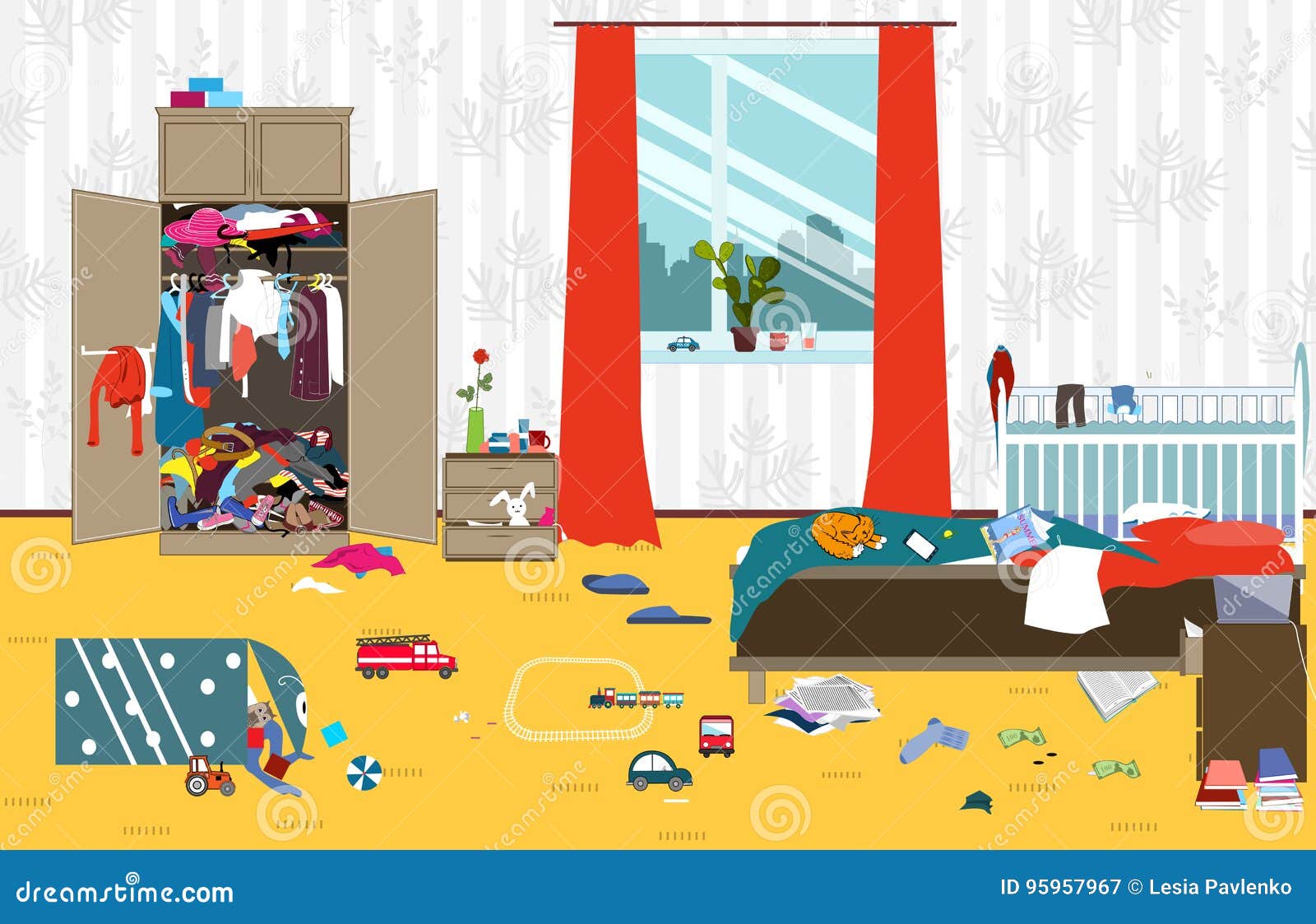Woman In A Messy Room Cartoon Royalty-Free Illustration | CartoonDealer