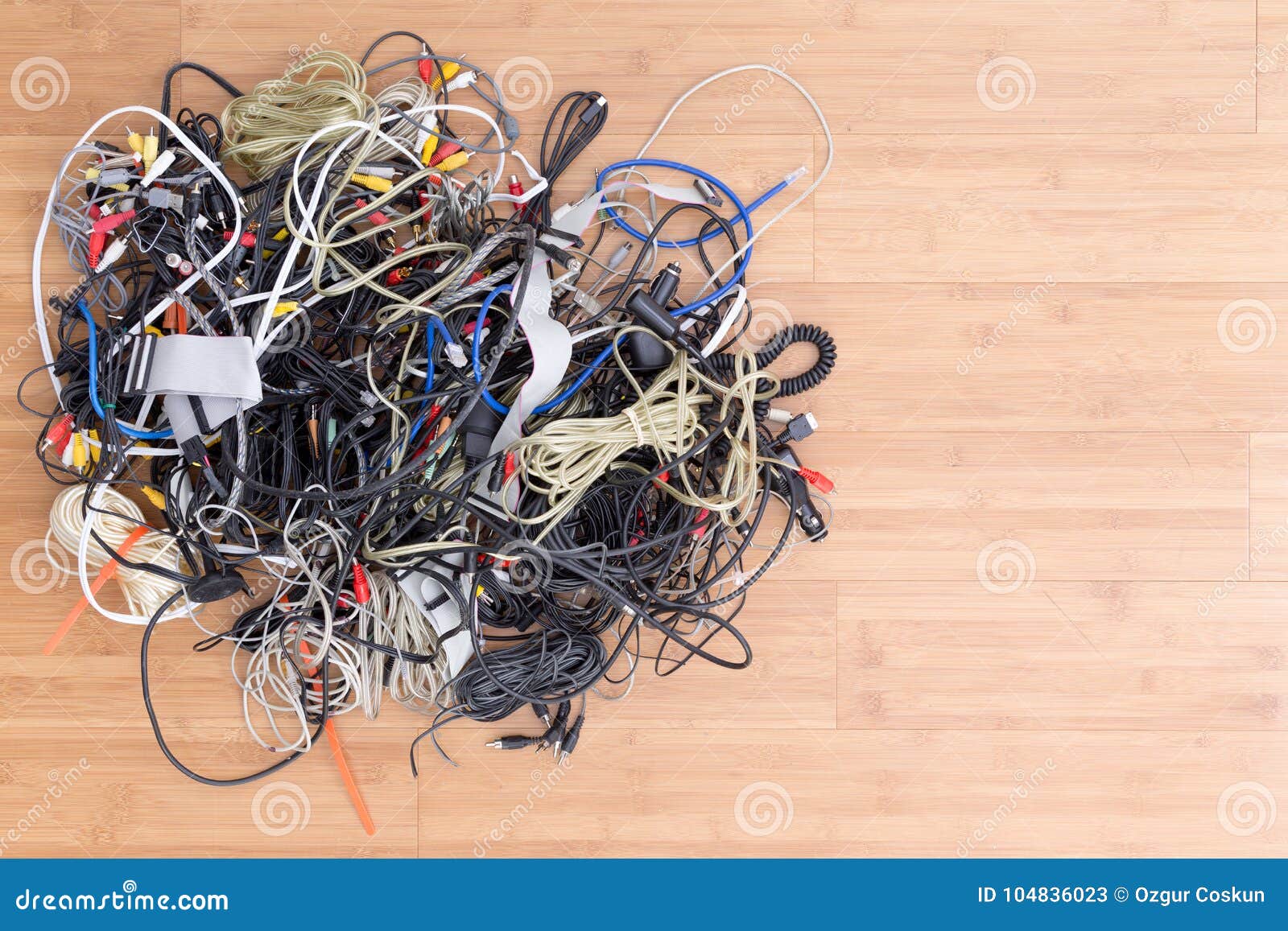 Messy Tangle of Old Electric Cords and Connectors Stock Image Image