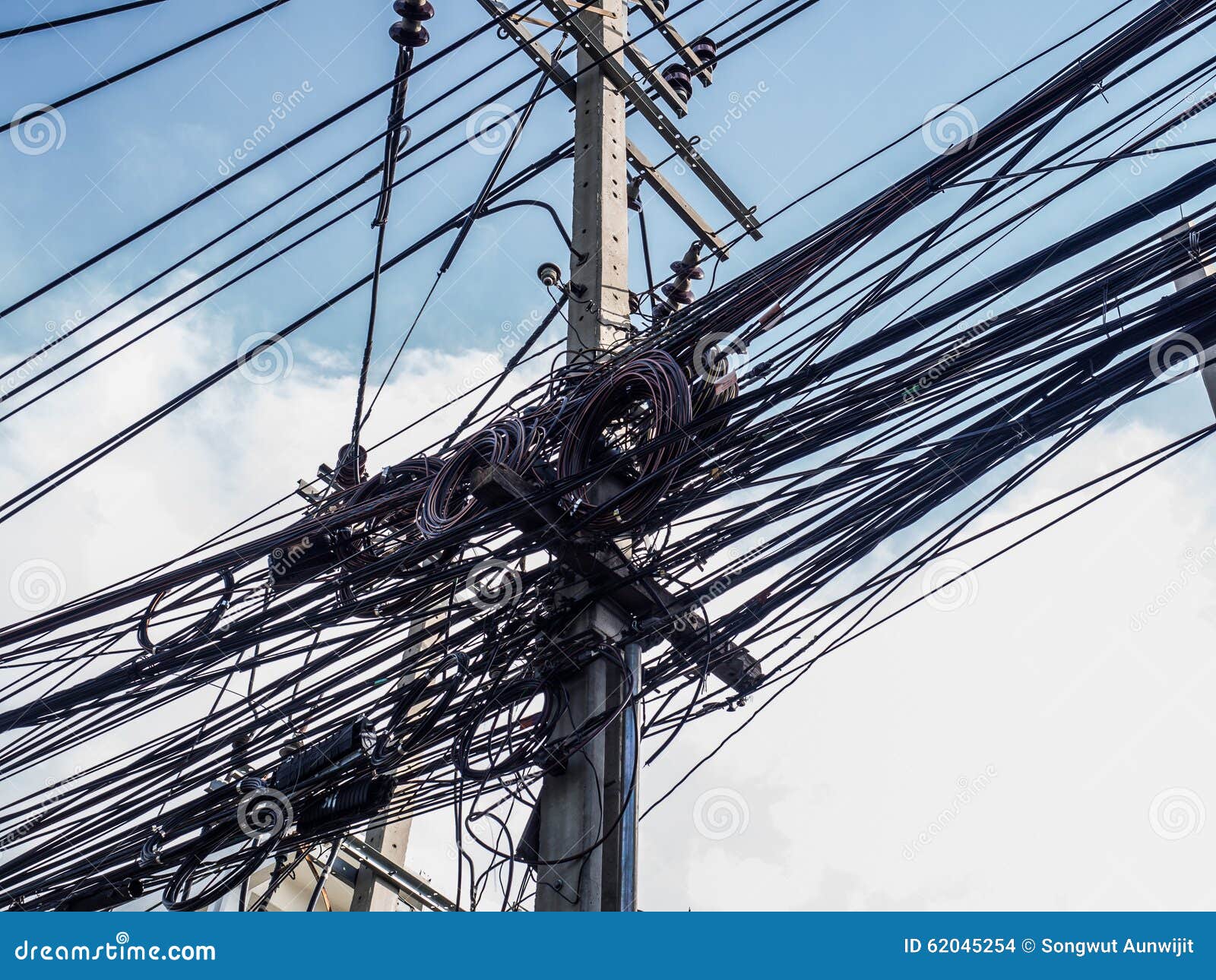 Messy Wire on Electricity Post Stock Photo Image of concrete, post