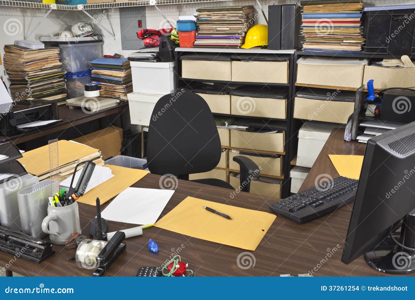 messy work room office desk busy warehouse back 37261254