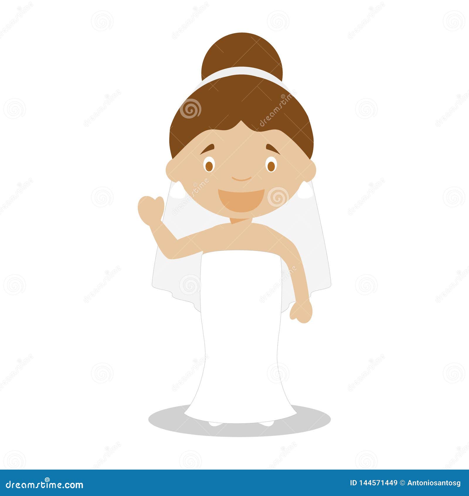 mestizo bride wearing a wedding dress in cartoon style  