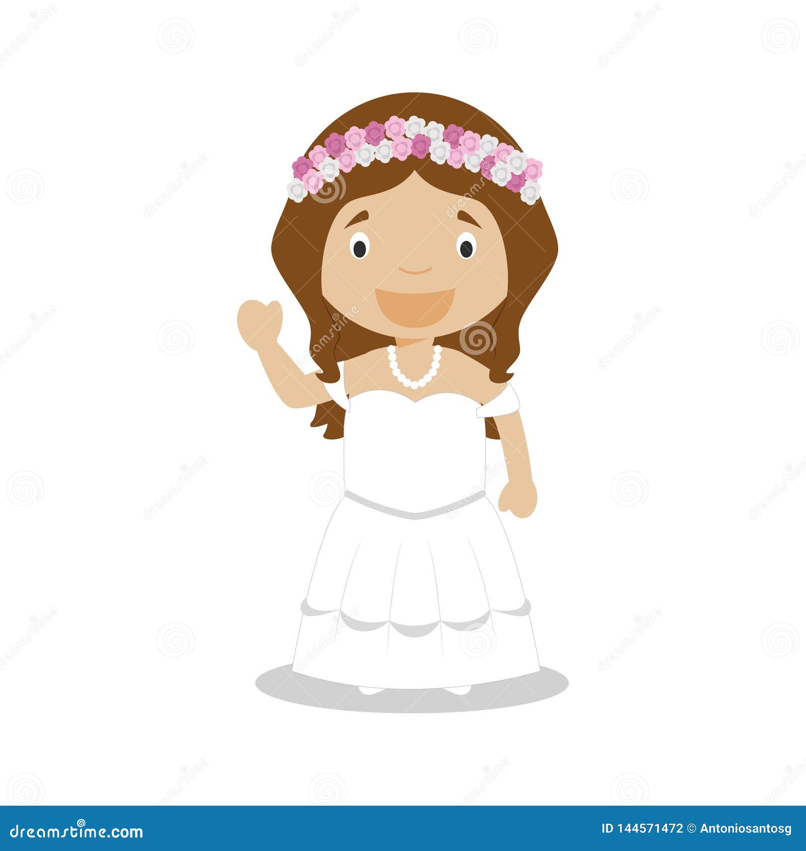 mestizo bride wearing a wedding dress in cartoon style  