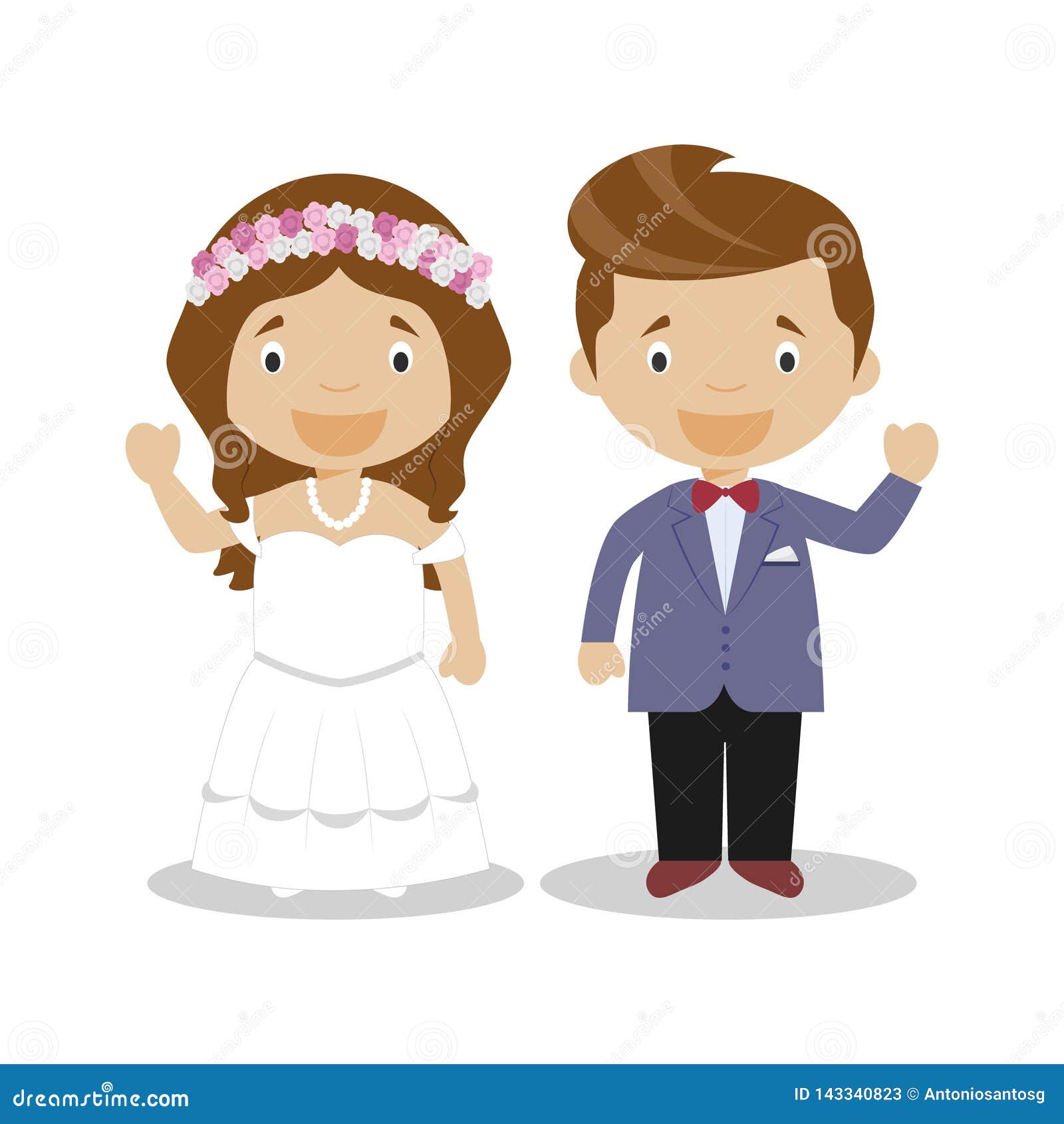 mestizo newlywed couple in cartoon style  