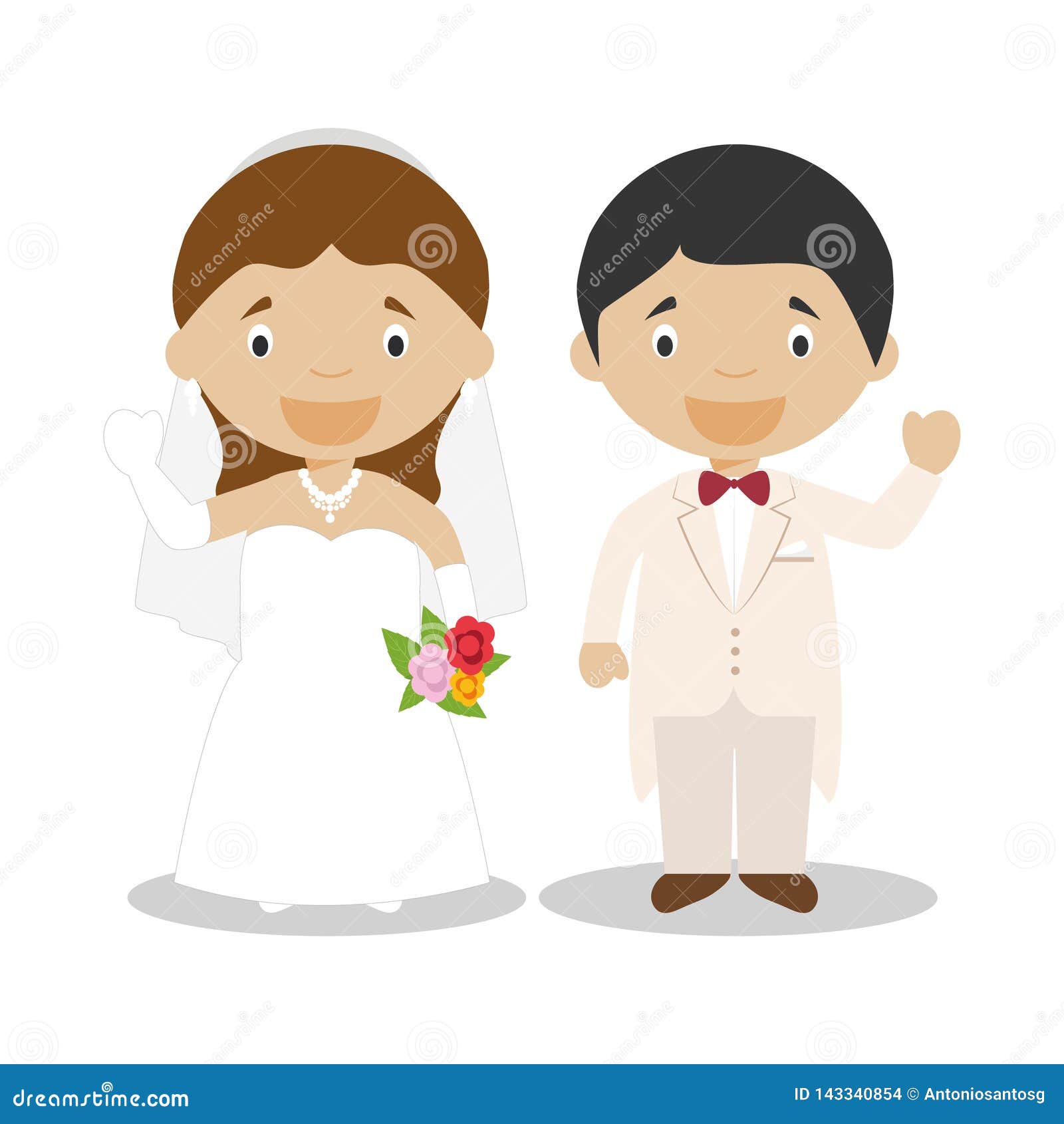 mestizo newlywed couple in cartoon style  