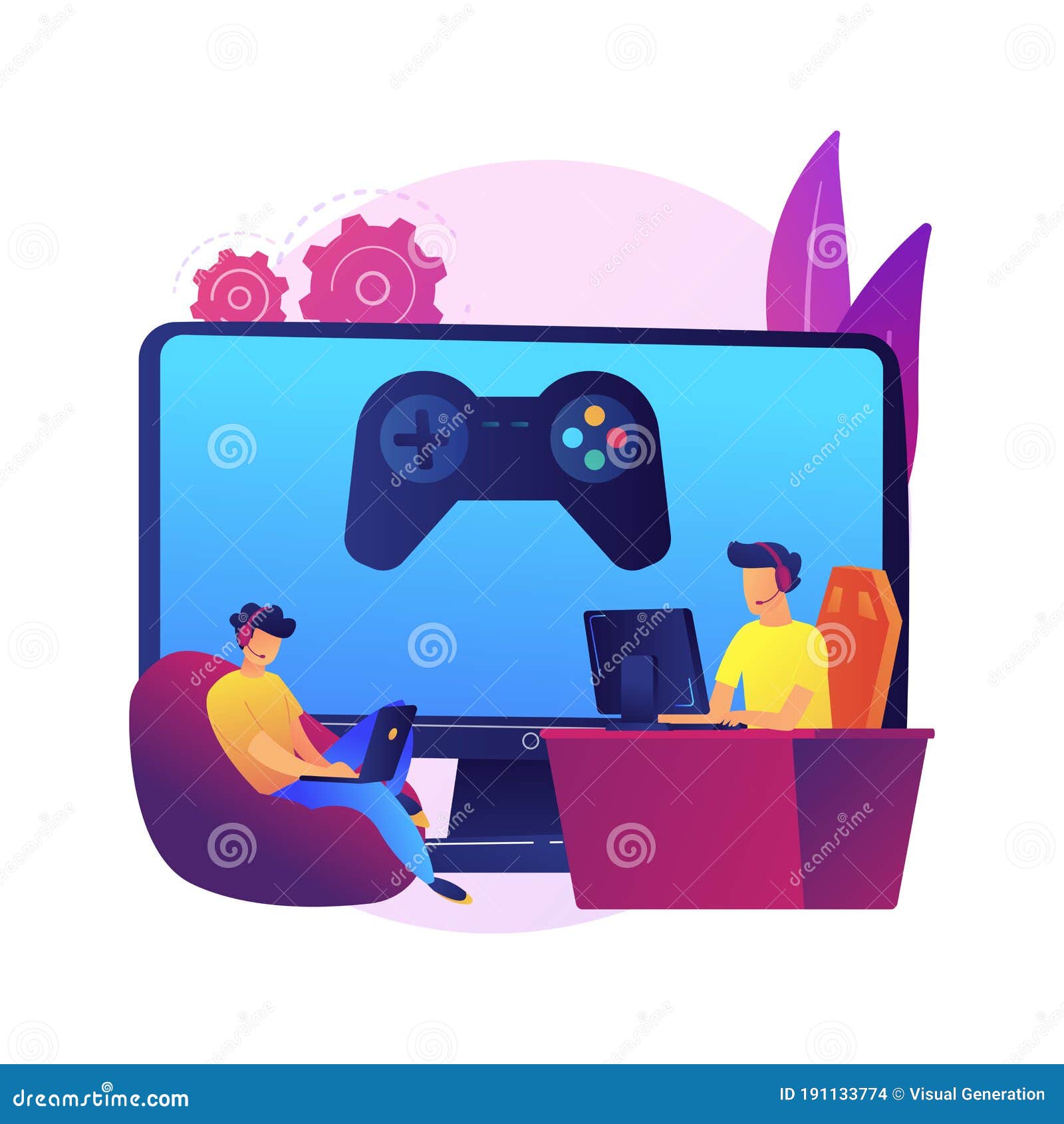 Ilustração do conceito de jogos online com computador
