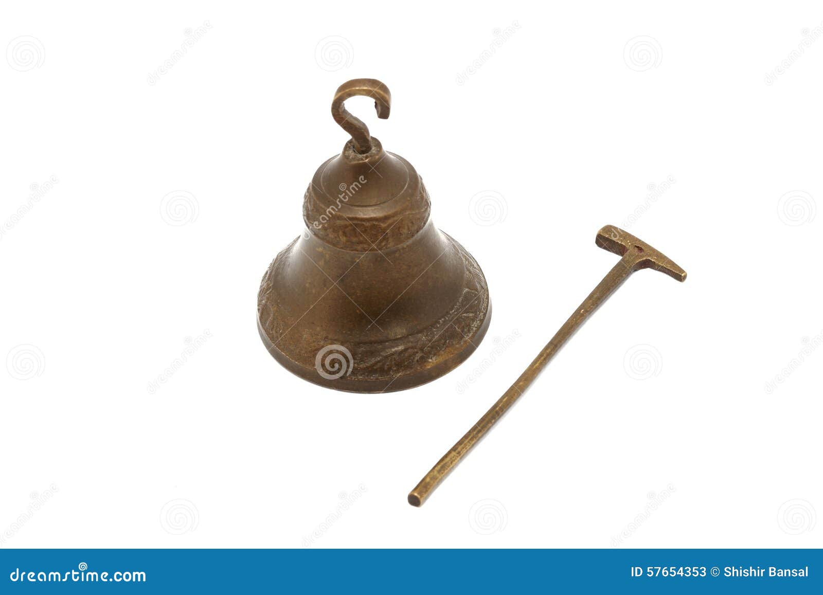 A metal bell with a hammer stock image. Image of hammer 57654353