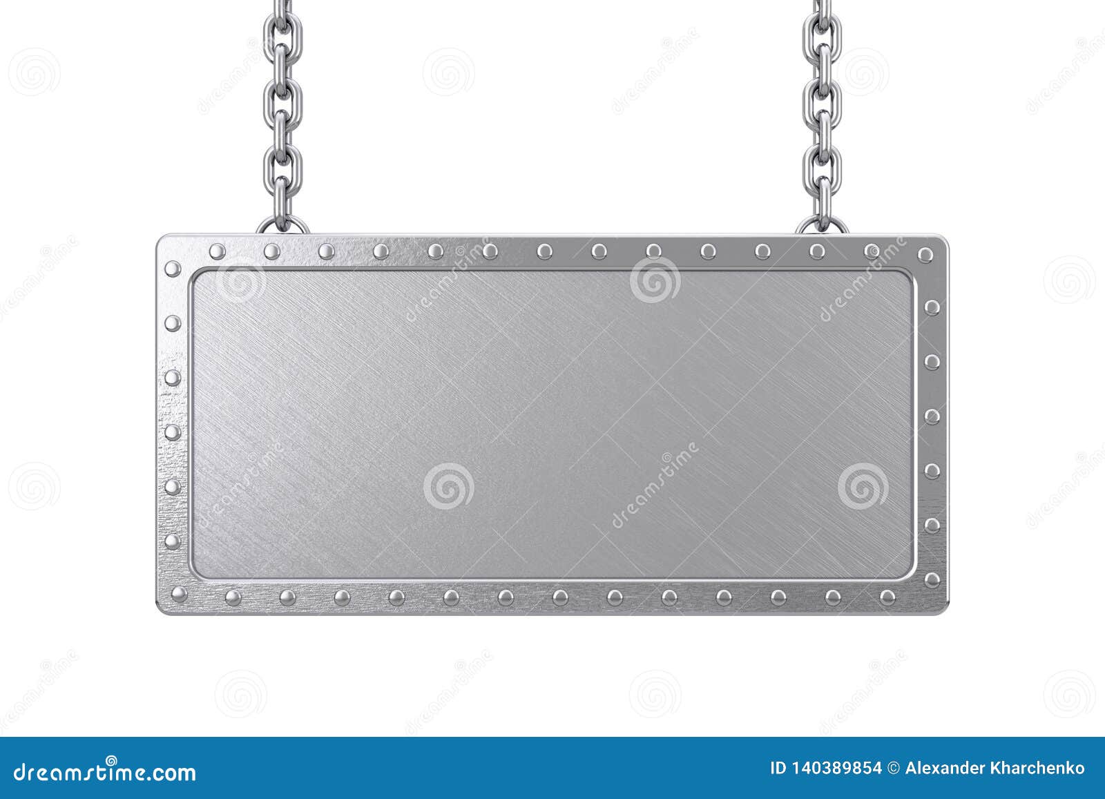 metal blank sign hanging on a chain. 3d rendering