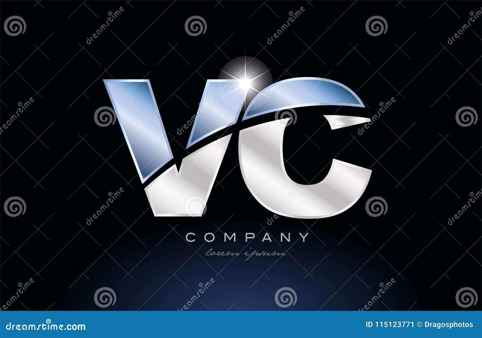 Metal Blue Alphabet Letter Vc V C Logo Company Icon Design Stock Vector