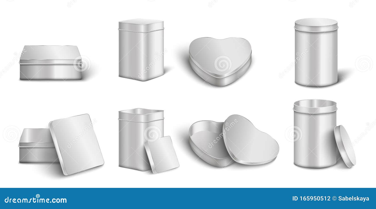 Download Metal Box Mockup Set Realistic Open And Closed Silver Boxes Stock Vector Illustration Of Open Packaging 165950512