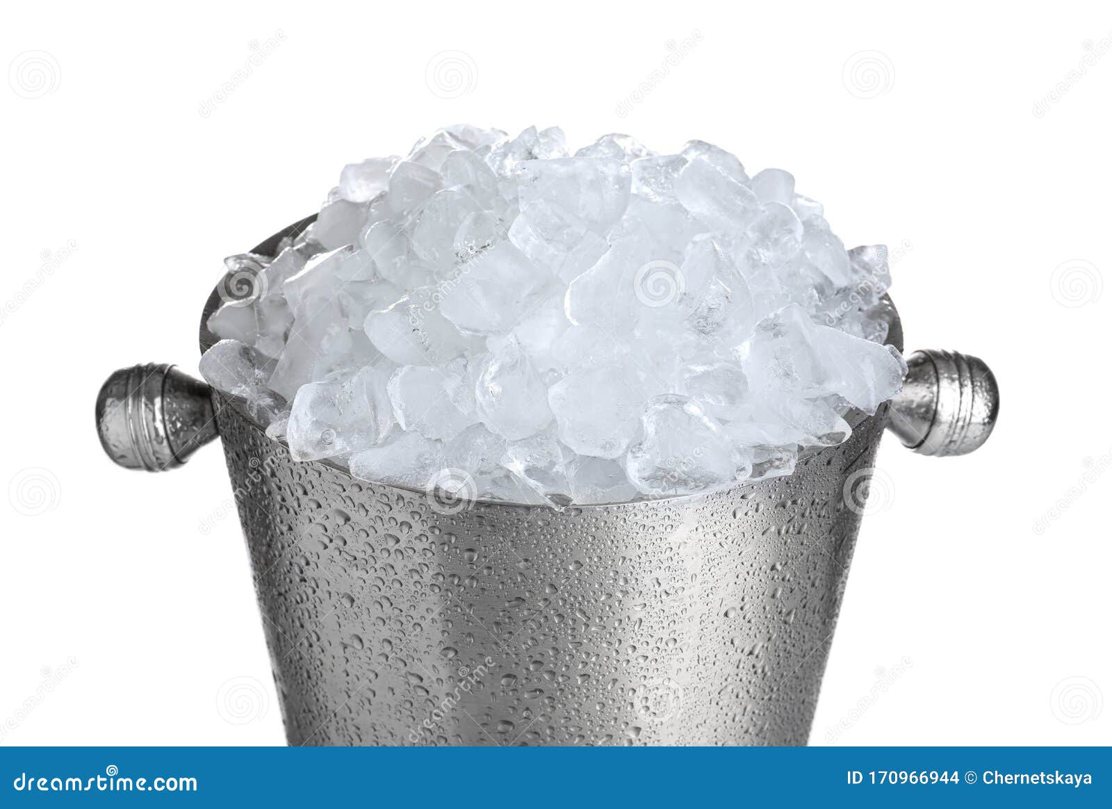 Ice Cubes In Metal Select Frozen Ice For Drinks, Top View Stock Photo