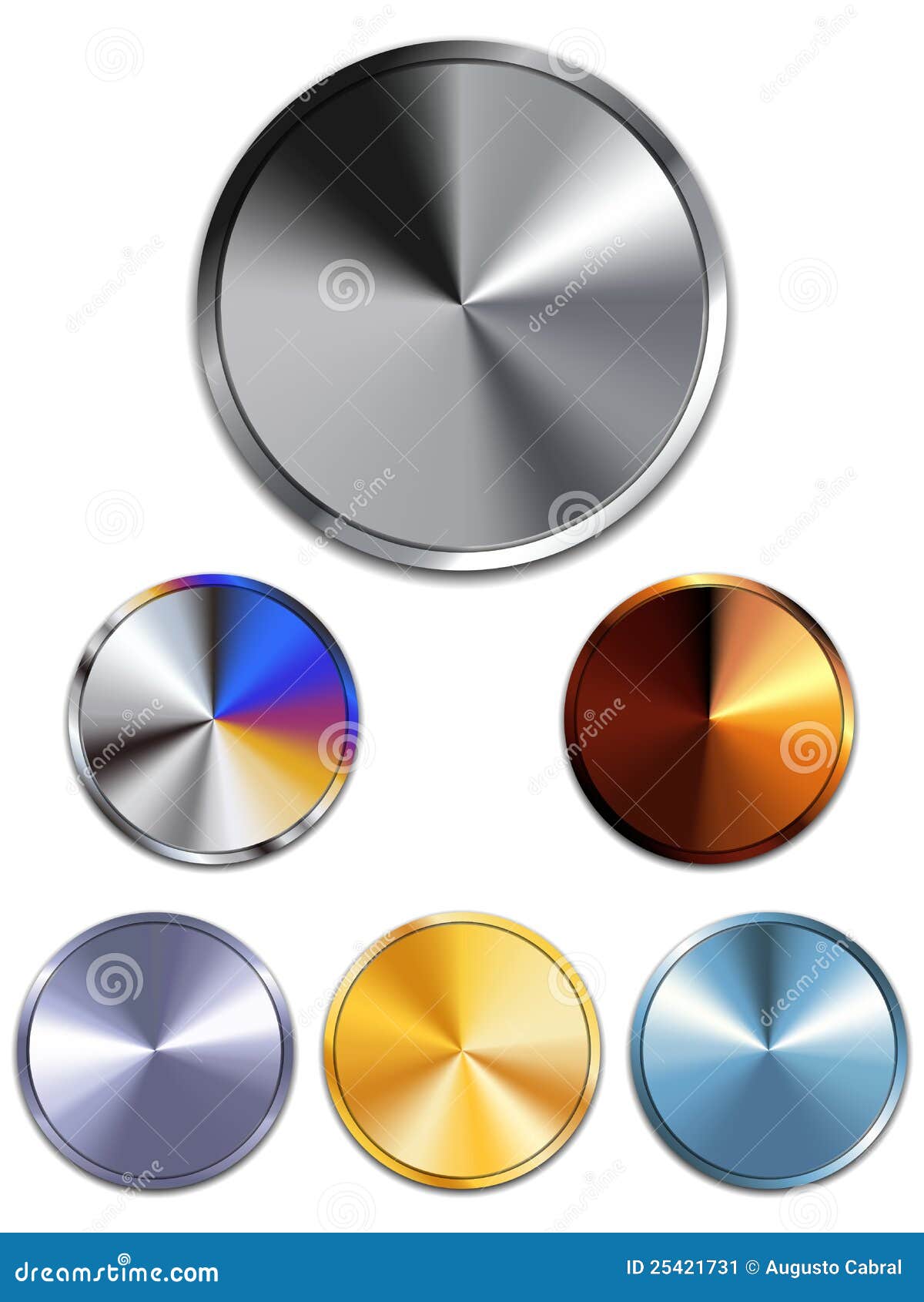 metal buttons. silver, gold, copper