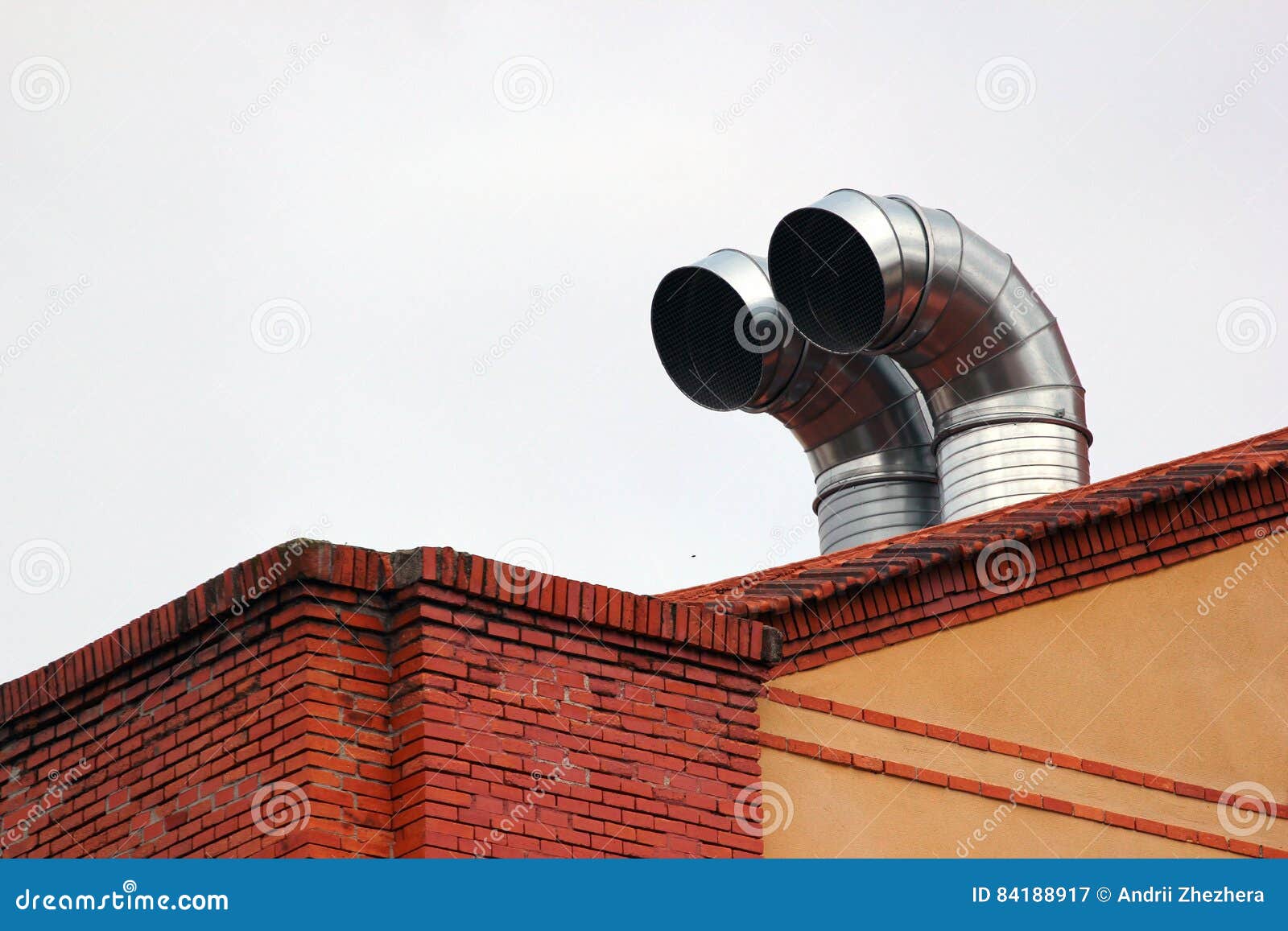 Metal chimneys on a roof stock image. Image of funnel 84188917