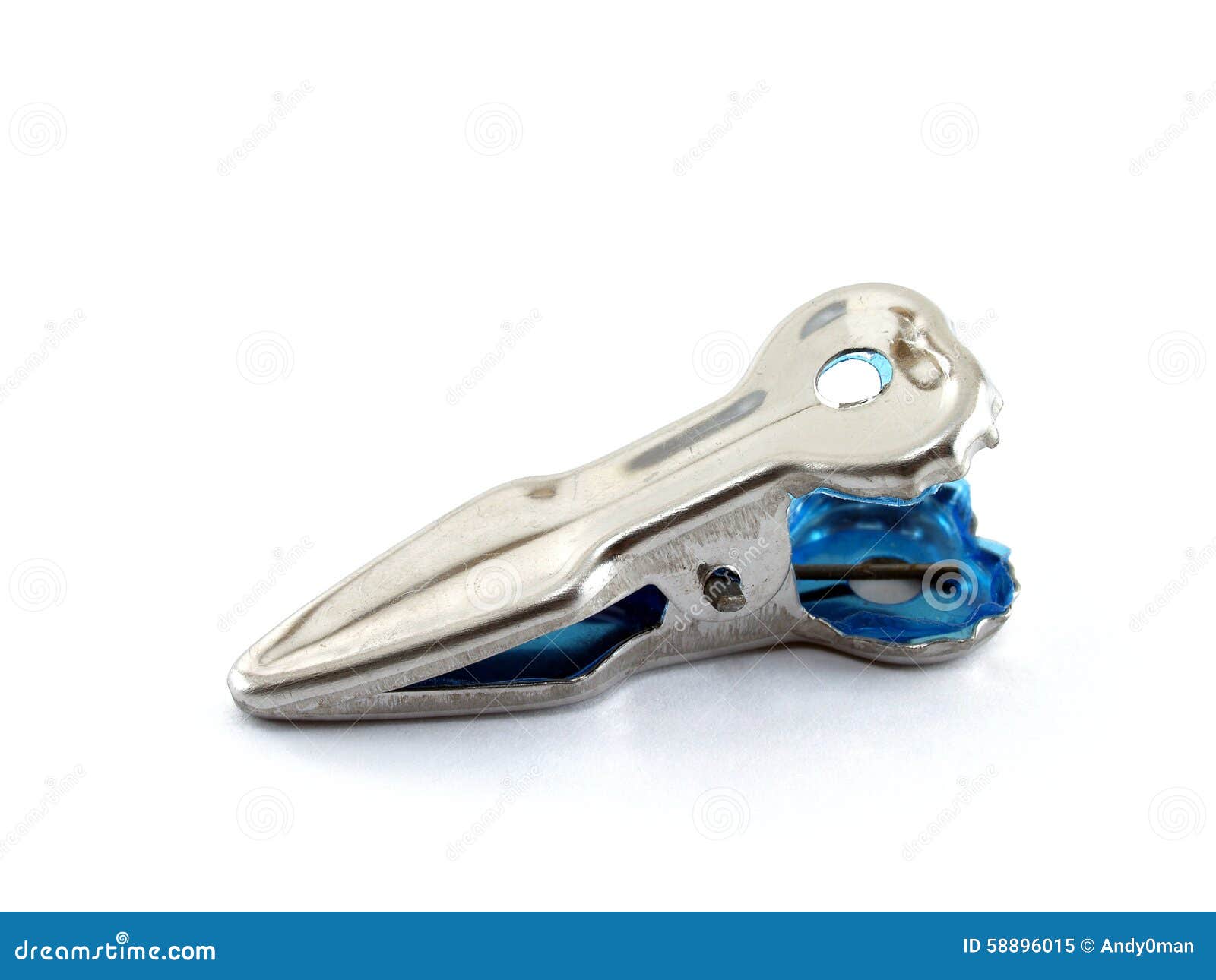 Closeup Single Silver Aluminium Metal Clothespin Isolated on White