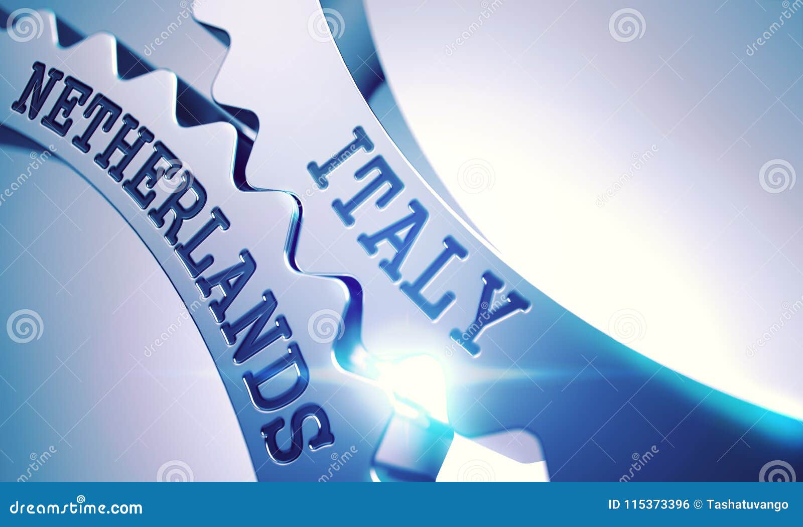 italy netherlands - mechanism of shiny metal gears. 3d.