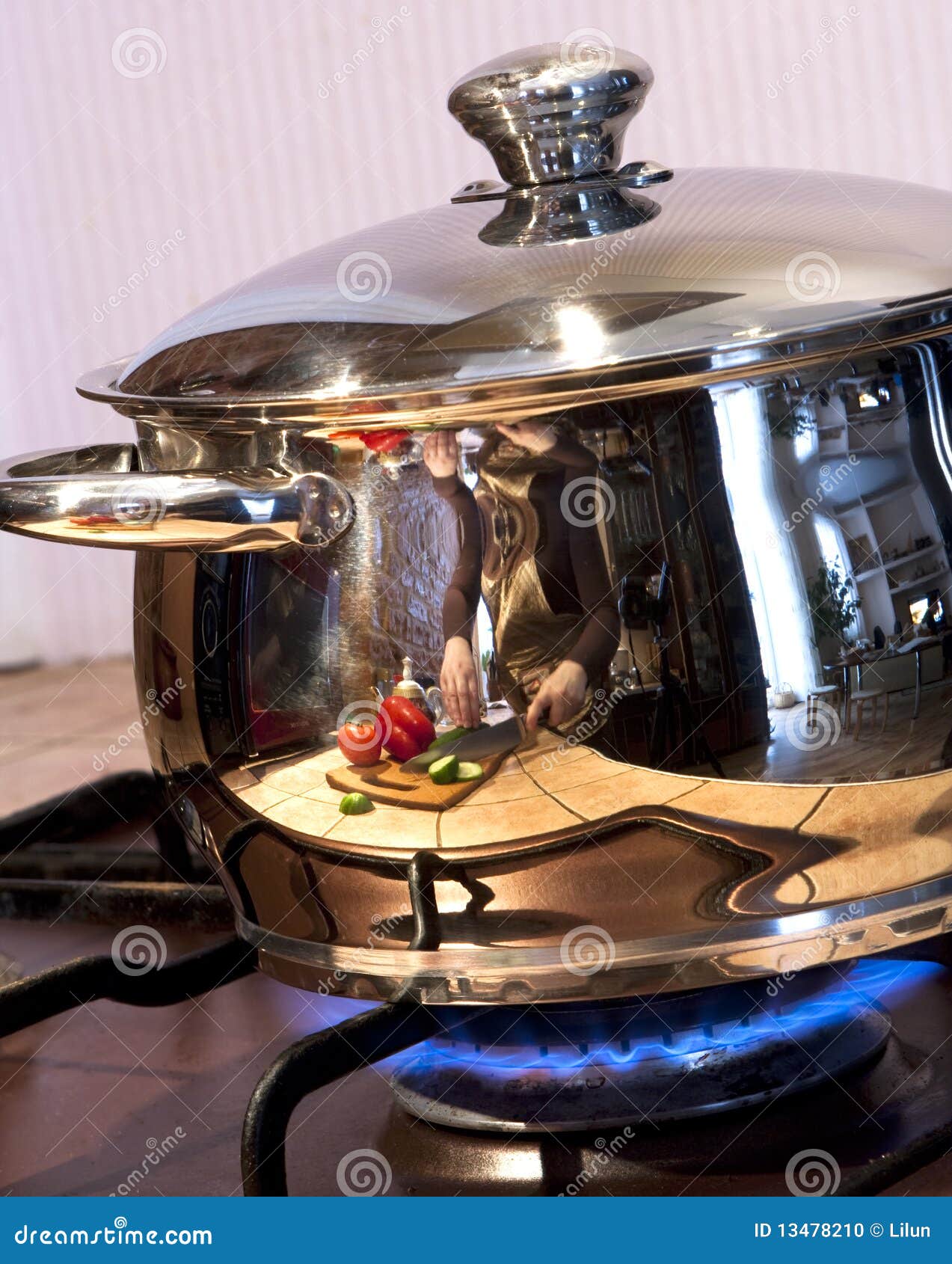 Metal Cooking Pan on Gas Burner Stock Photo Image of vegetables