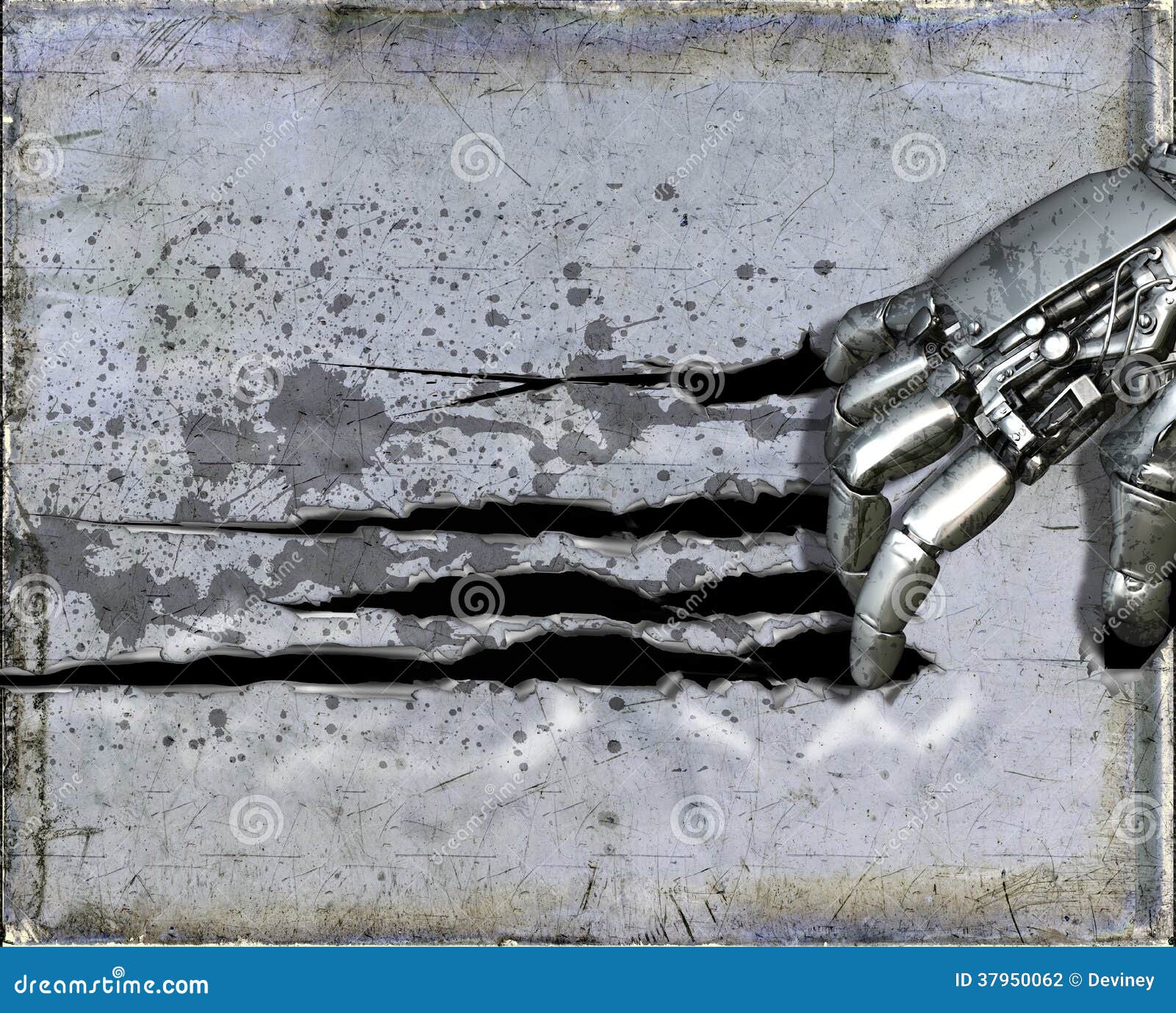 metal cyborg robot hand ripping wall